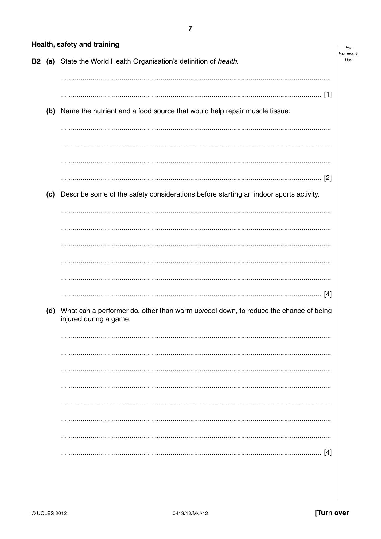 Cambridge IGCSE Physical Education 0413 2012 May/June Paper 1 · Variant 2 question paper, page 7 of 12