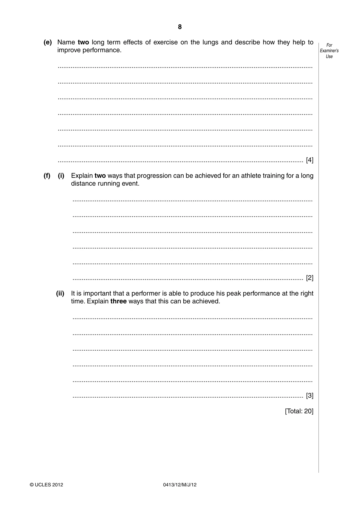 Cambridge IGCSE Physical Education 0413 2012 May/June Paper 1 · Variant 2 question paper, page 8 of 12