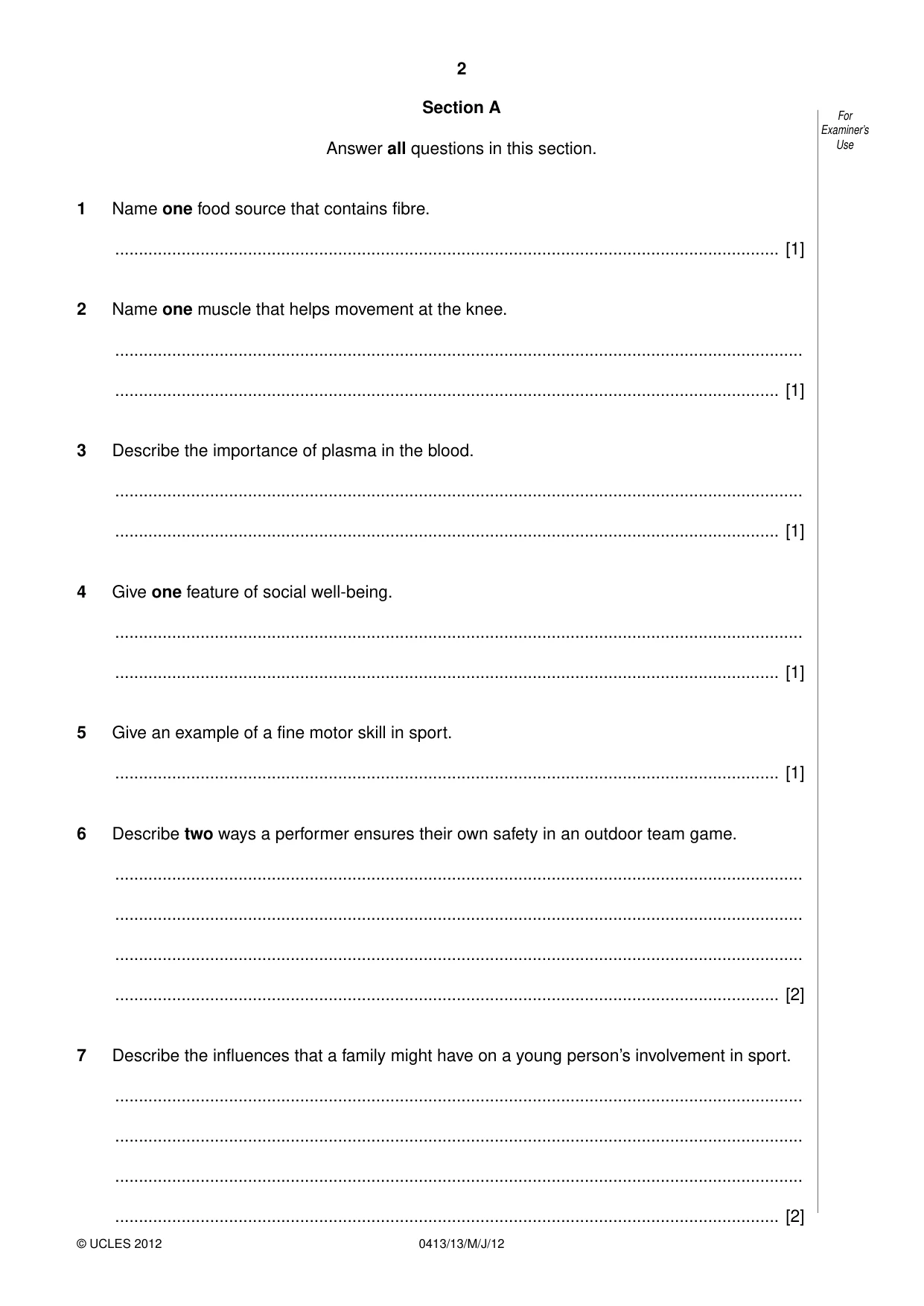 Cambridge IGCSE Physical Education 0413 2012 May/June Paper 1 · Variant 3 question paper, page 2 of 12