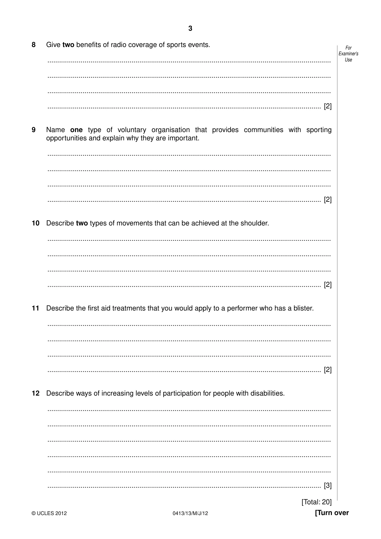Cambridge IGCSE Physical Education 0413 2012 May/June Paper 1 · Variant 3 question paper, page 3 of 12