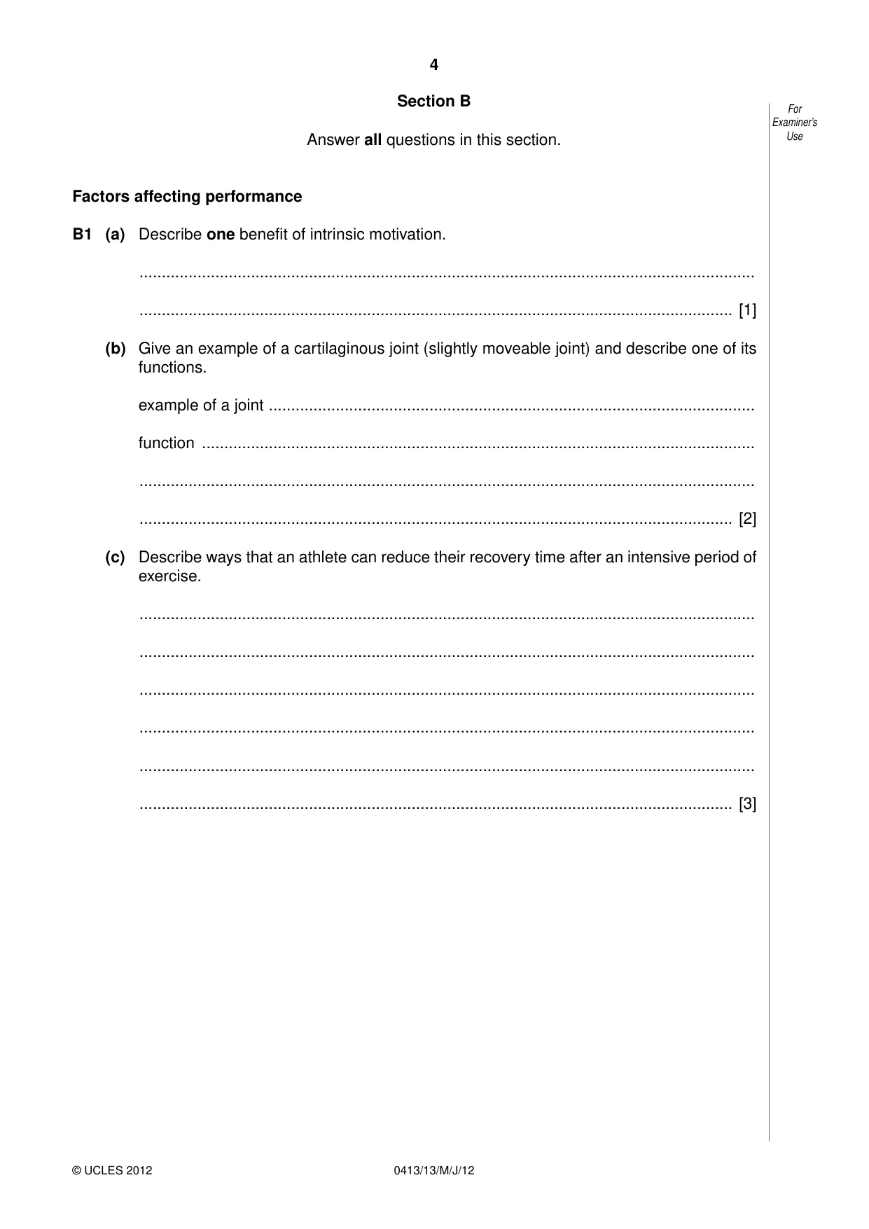 Cambridge IGCSE Physical Education 0413 2012 May/June Paper 1 · Variant 3 question paper, page 4 of 12