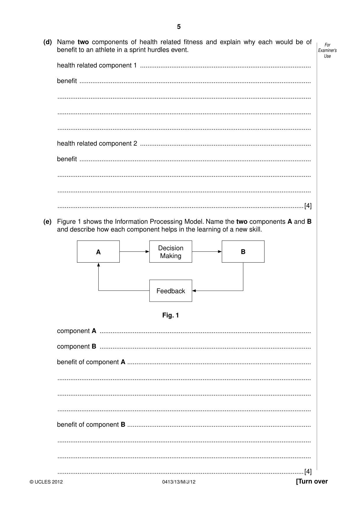 Cambridge IGCSE Physical Education 0413 2012 May/June Paper 1 · Variant 3 question paper, page 5 of 12