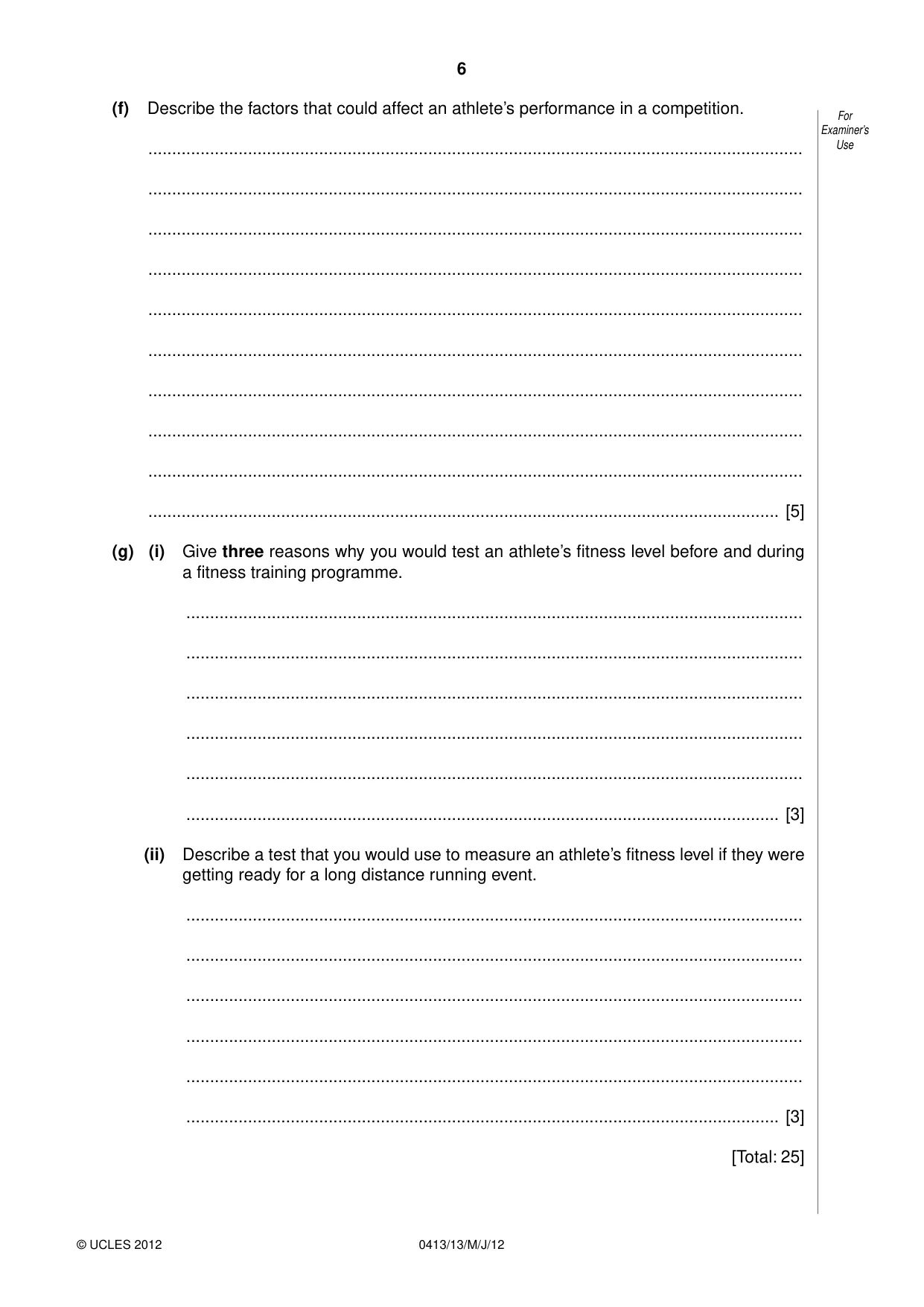 Cambridge IGCSE Physical Education 0413 2012 May/June Paper 1 · Variant 3 question paper, page 6 of 12