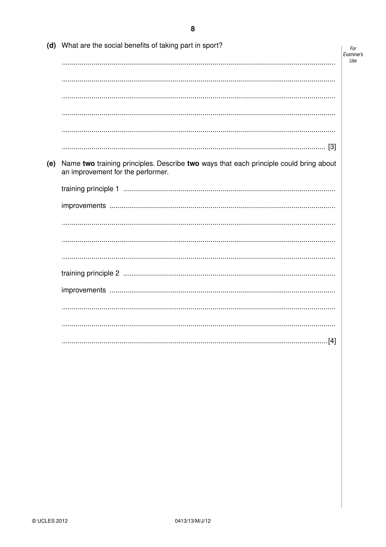 Cambridge IGCSE Physical Education 0413 2012 May/June Paper 1 · Variant 3 question paper, page 8 of 12