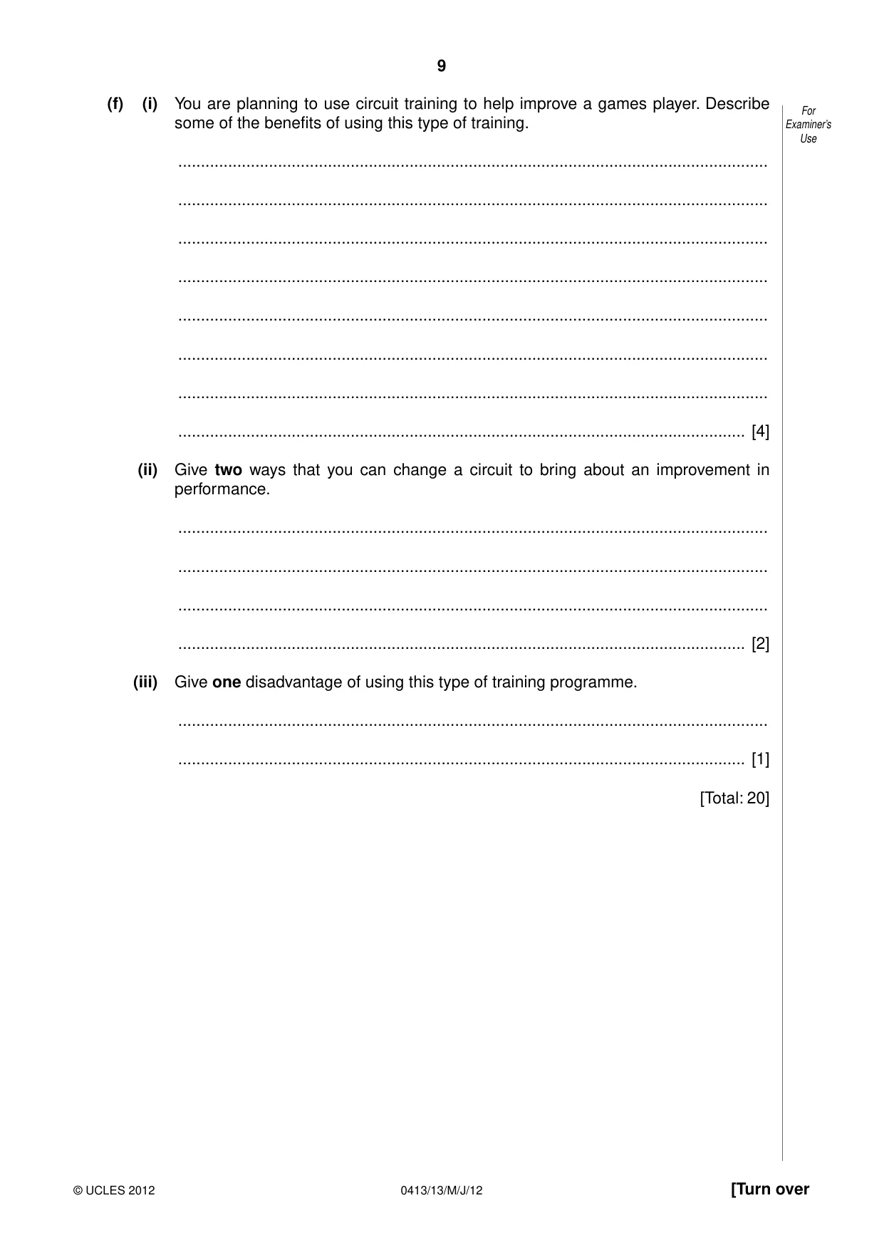 Cambridge IGCSE Physical Education 0413 2012 May/June Paper 1 · Variant 3 question paper, page 9 of 12