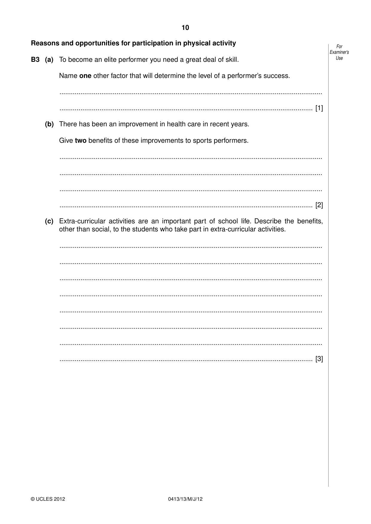 Cambridge IGCSE Physical Education 0413 2012 May/June Paper 1 · Variant 3 question paper, page 10 of 12