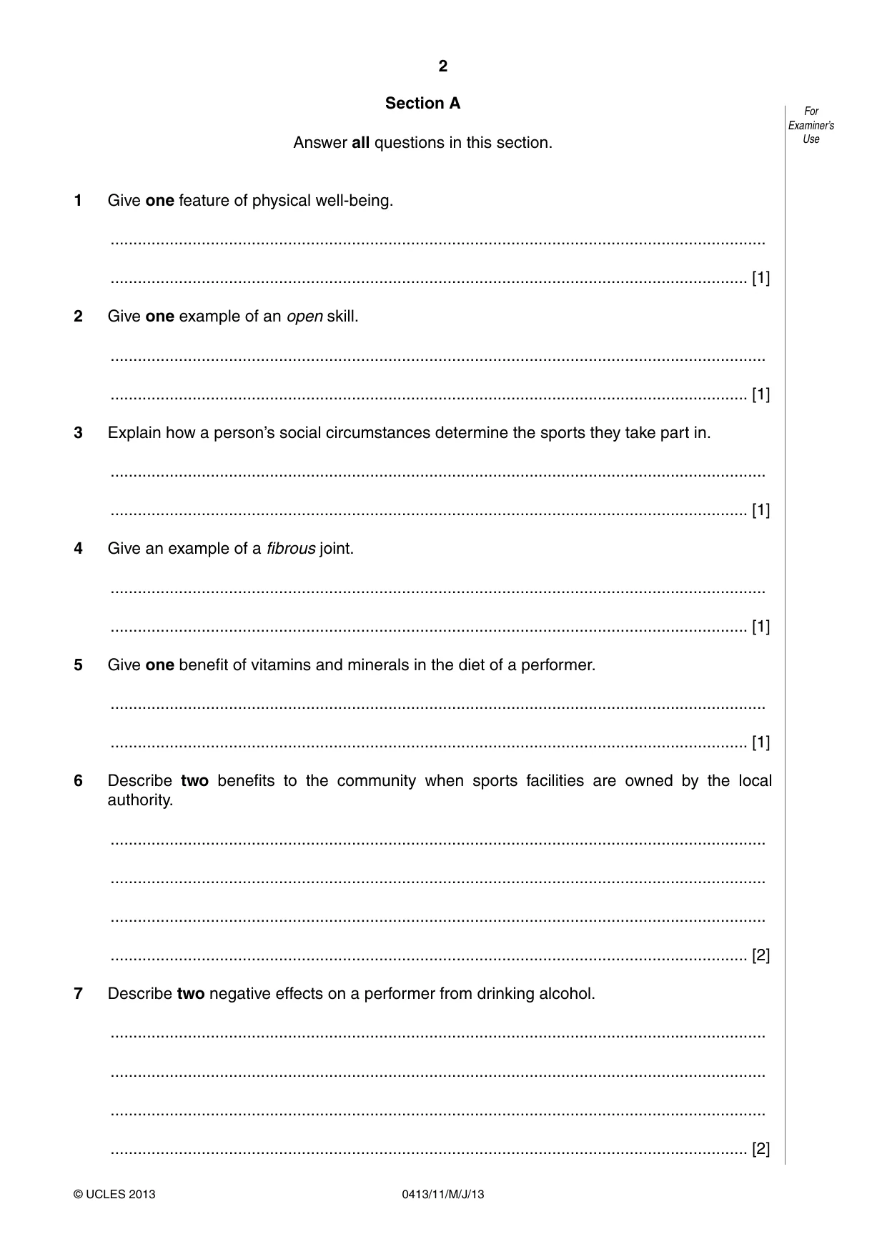 Cambridge IGCSE Physical Education 0413 2013 May/June Paper 1 · Variant 1 question paper, page 2 of 12