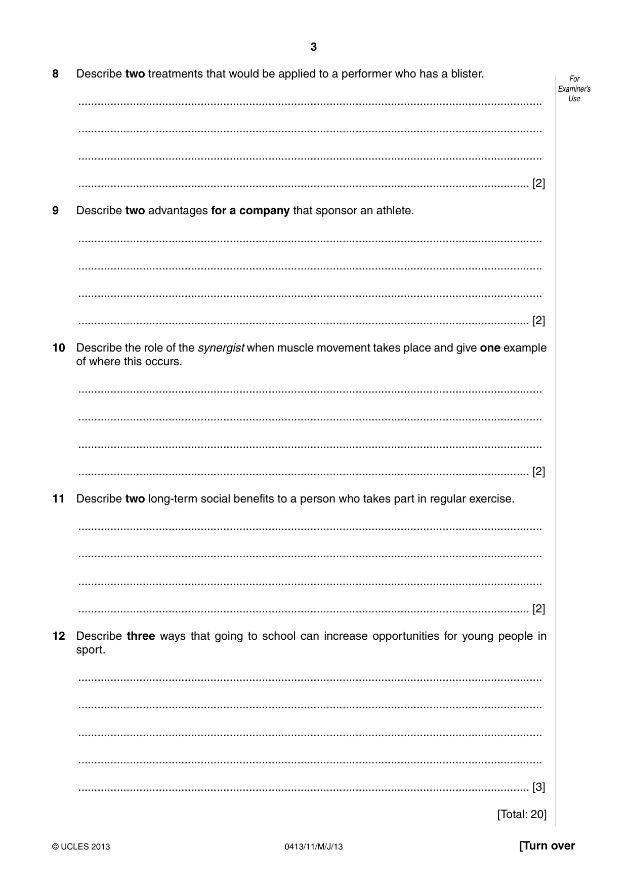 Cambridge IGCSE Physical Education 0413 2013 May/June Paper 1 · Variant 1 question paper, page 3 of 12