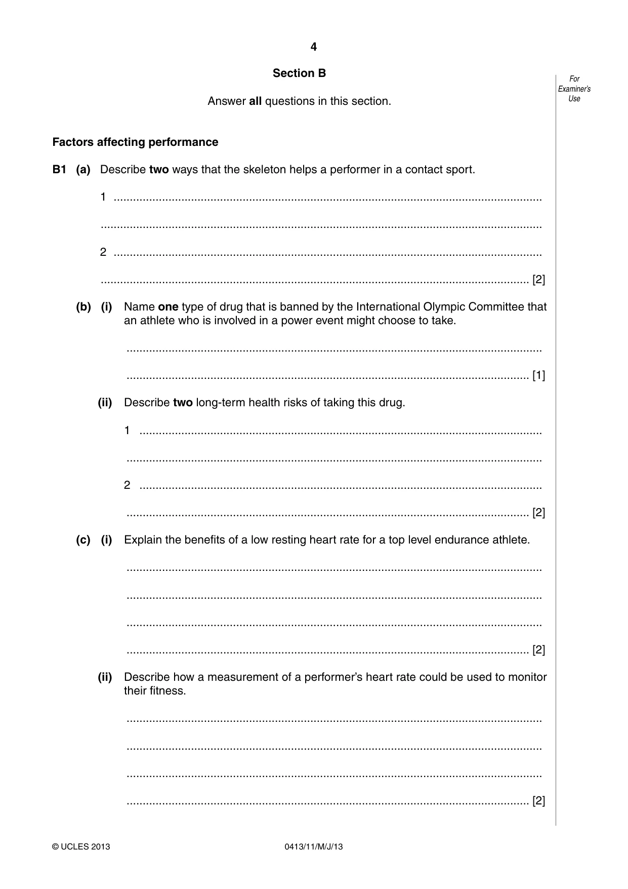Cambridge IGCSE Physical Education 0413 2013 May/June Paper 1 · Variant 1 question paper, page 4 of 12