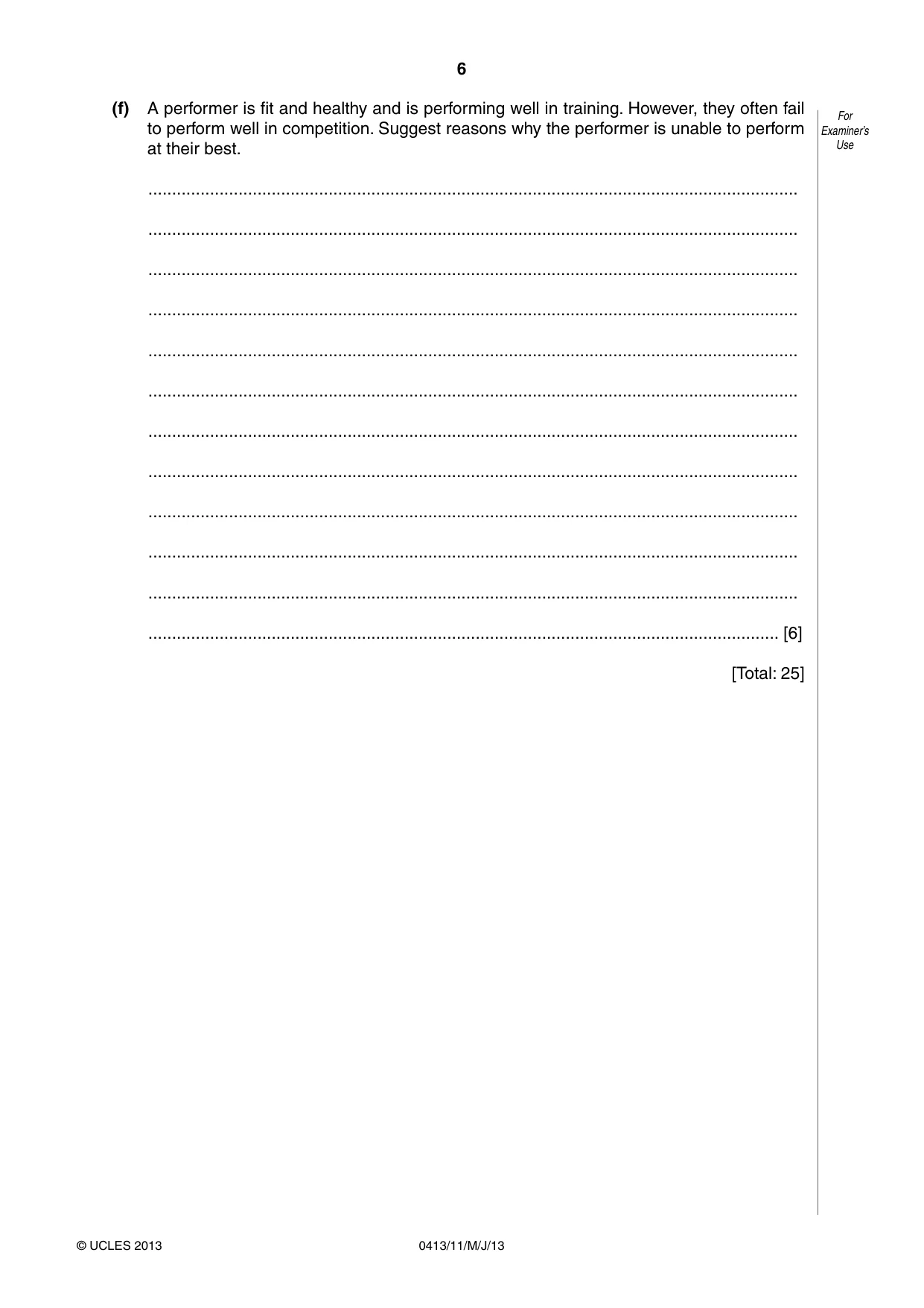 Cambridge IGCSE Physical Education 0413 2013 May/June Paper 1 · Variant 1 question paper, page 6 of 12