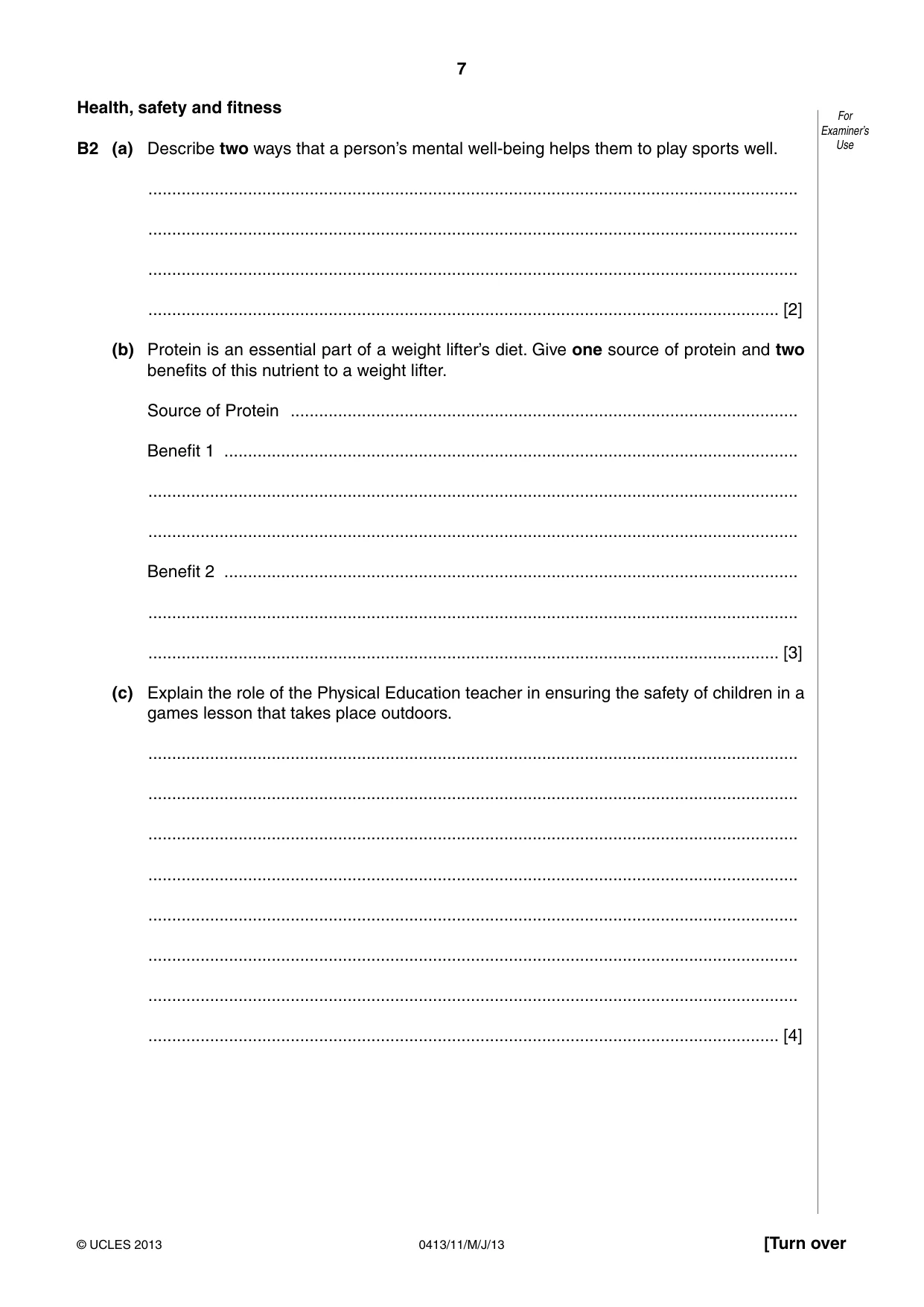 Cambridge IGCSE Physical Education 0413 2013 May/June Paper 1 · Variant 1 question paper, page 7 of 12