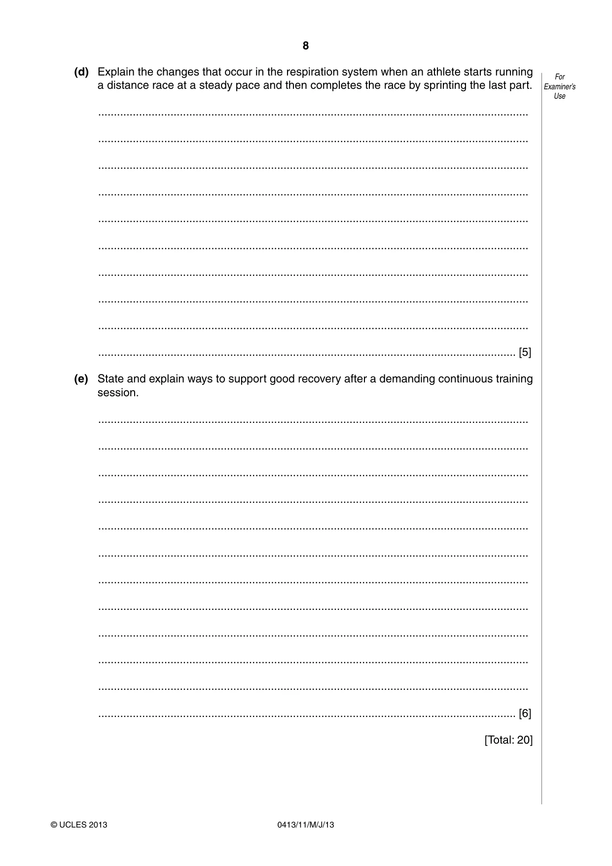 Cambridge IGCSE Physical Education 0413 2013 May/June Paper 1 · Variant 1 question paper, page 8 of 12