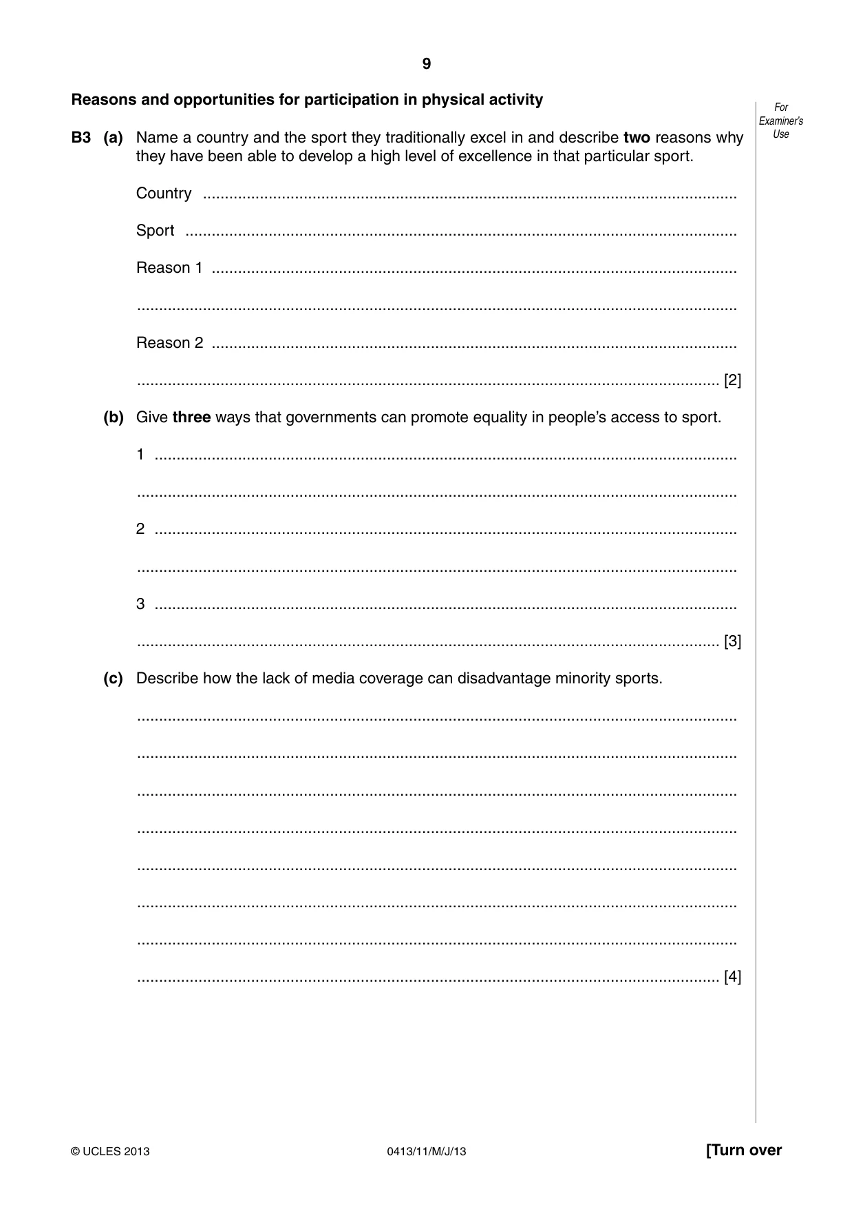 Cambridge IGCSE Physical Education 0413 2013 May/June Paper 1 · Variant 1 question paper, page 9 of 12