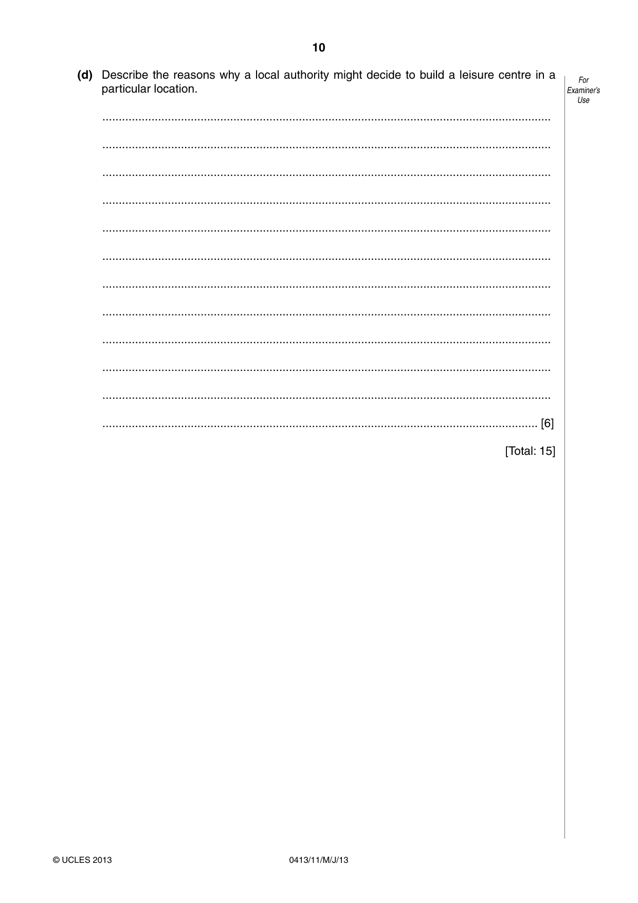 Cambridge IGCSE Physical Education 0413 2013 May/June Paper 1 · Variant 1 question paper, page 10 of 12