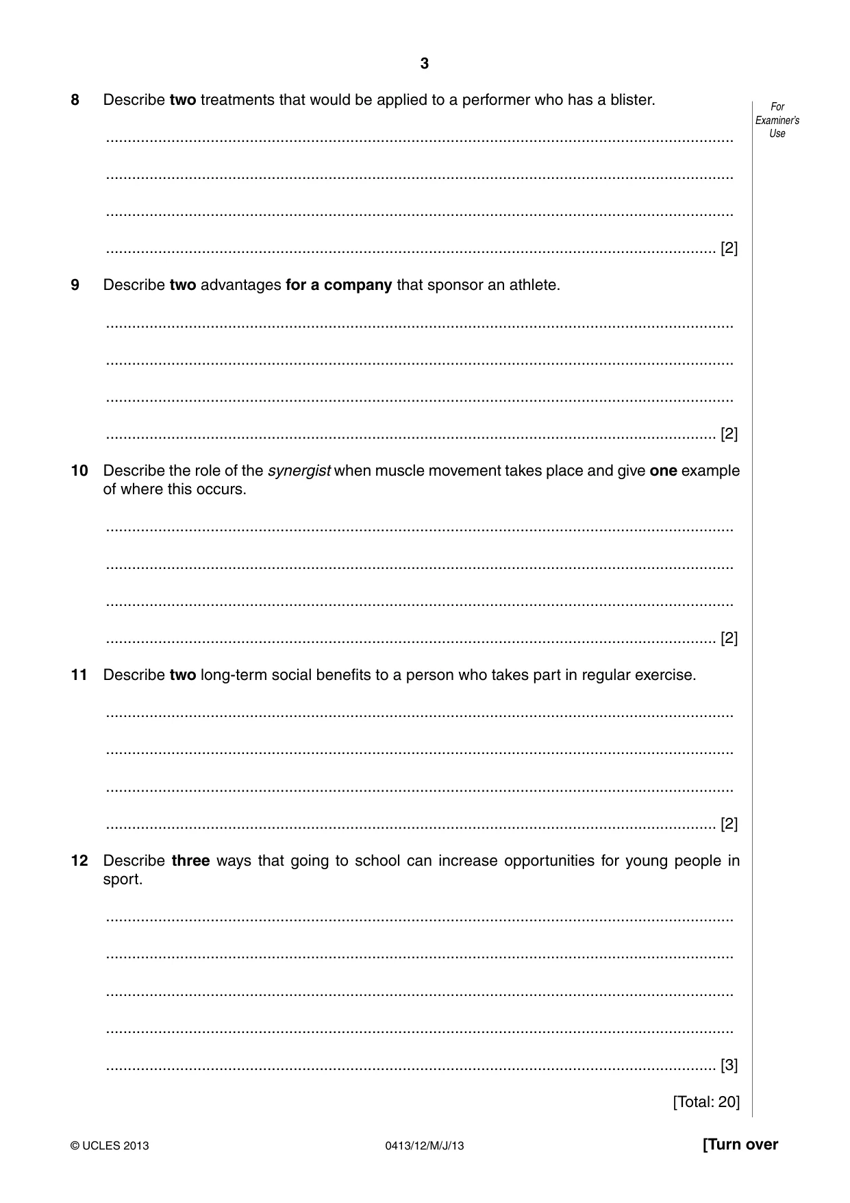 Cambridge IGCSE Physical Education 0413 2013 May/June Paper 1 · Variant 2 question paper, page 3 of 12