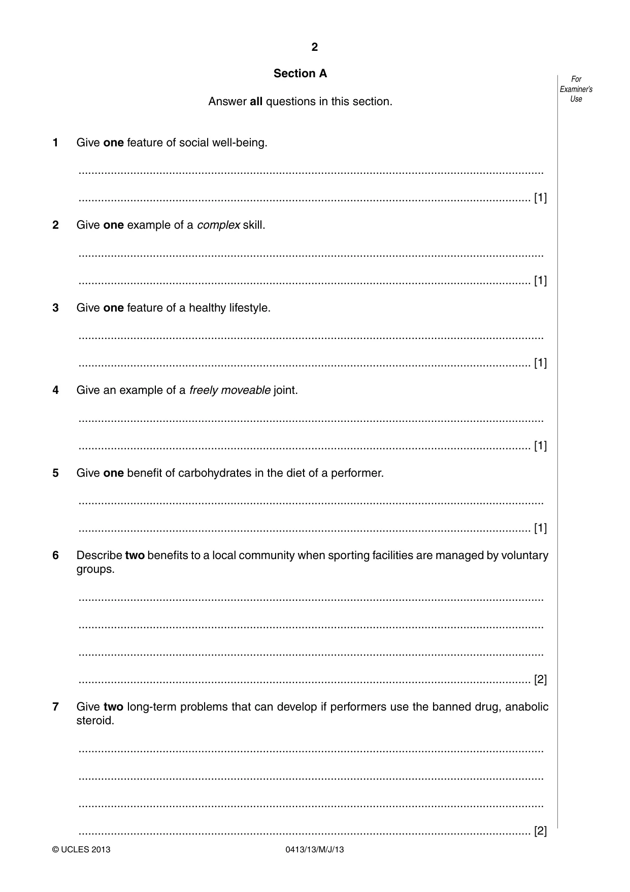 Cambridge IGCSE Physical Education 0413 2013 May/June Paper 1 · Variant 3 question paper, page 2 of 12