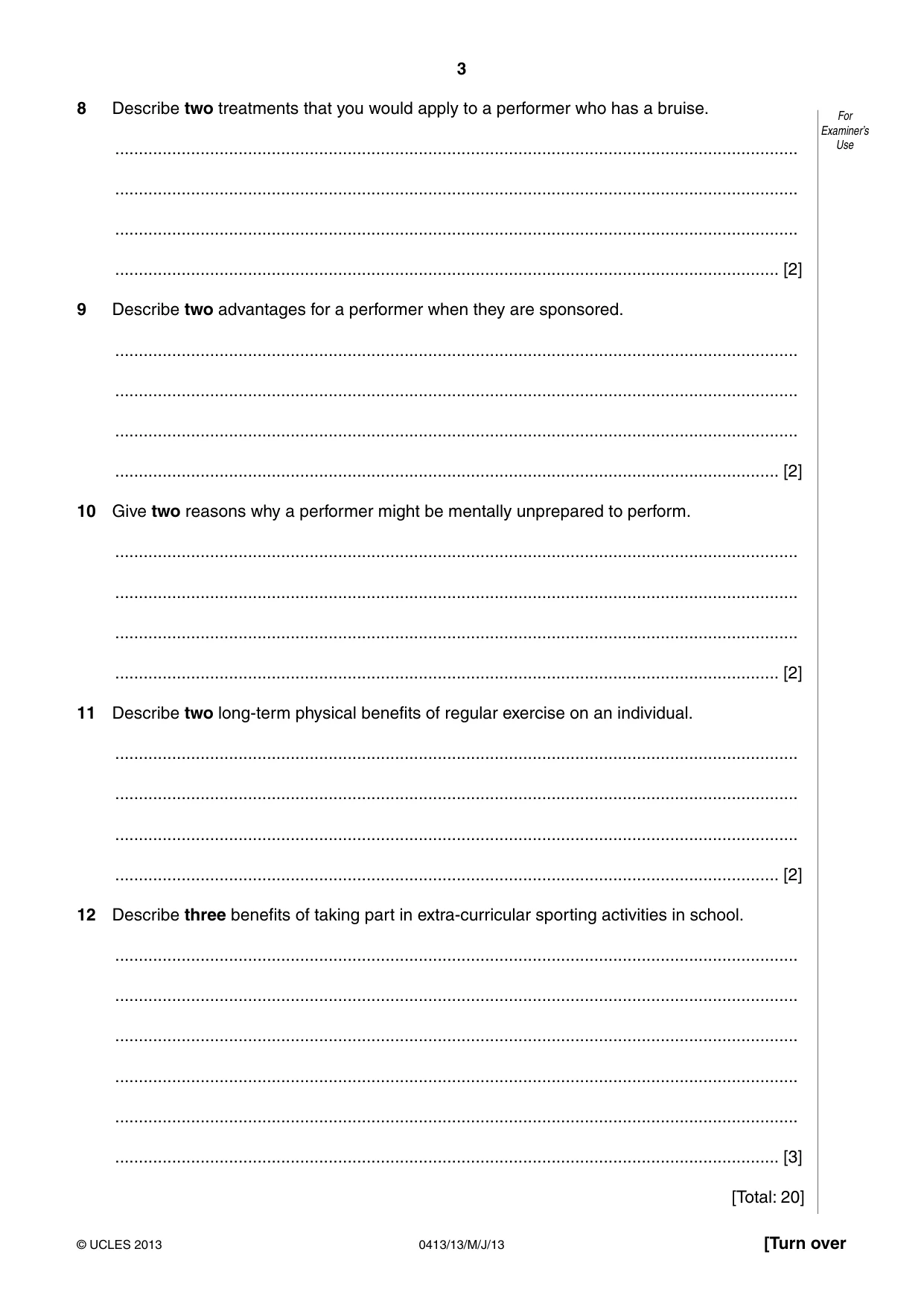 Cambridge IGCSE Physical Education 0413 2013 May/June Paper 1 · Variant 3 question paper, page 3 of 12