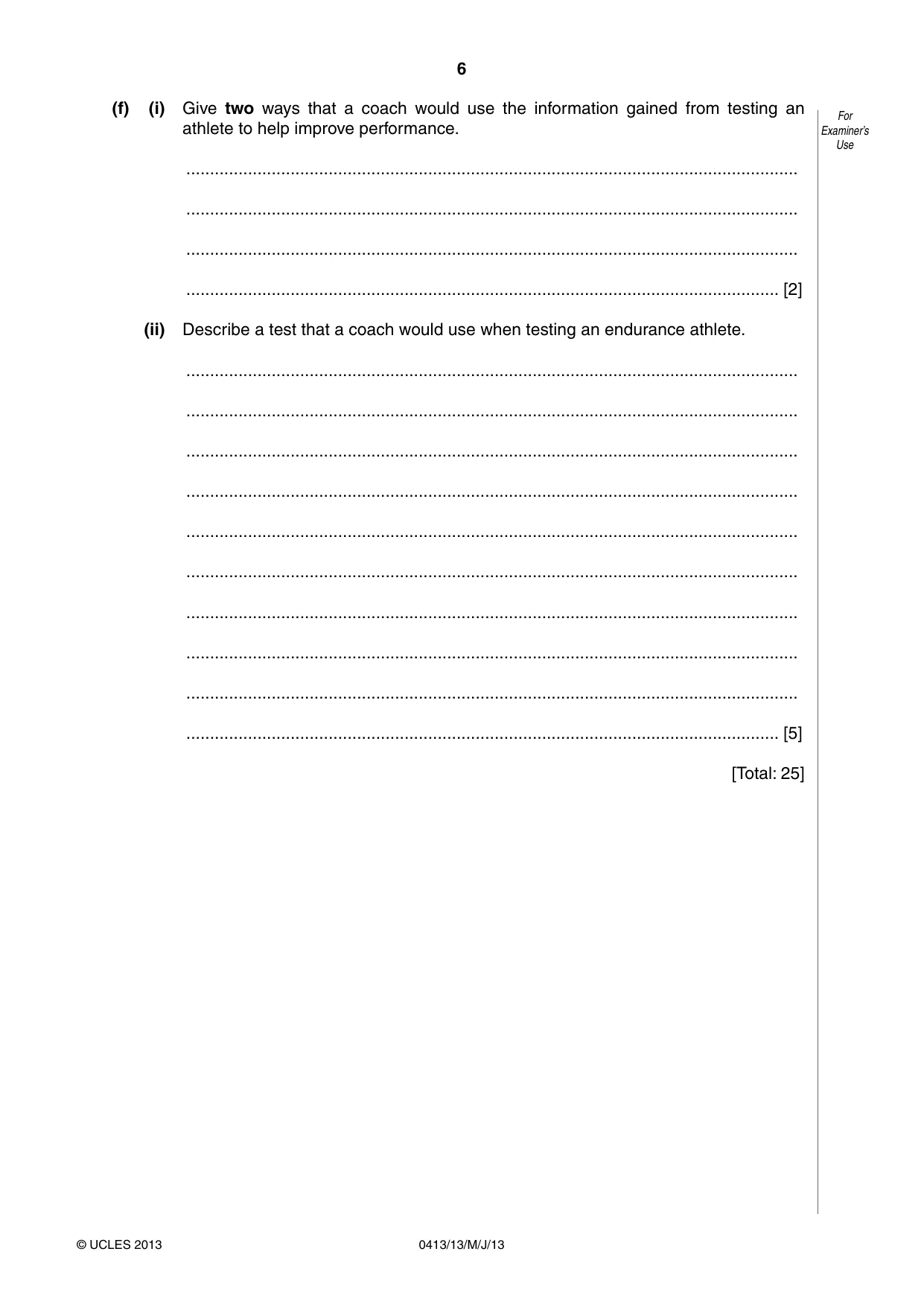 Cambridge IGCSE Physical Education 0413 2013 May/June Paper 1 · Variant 3 question paper, page 6 of 12