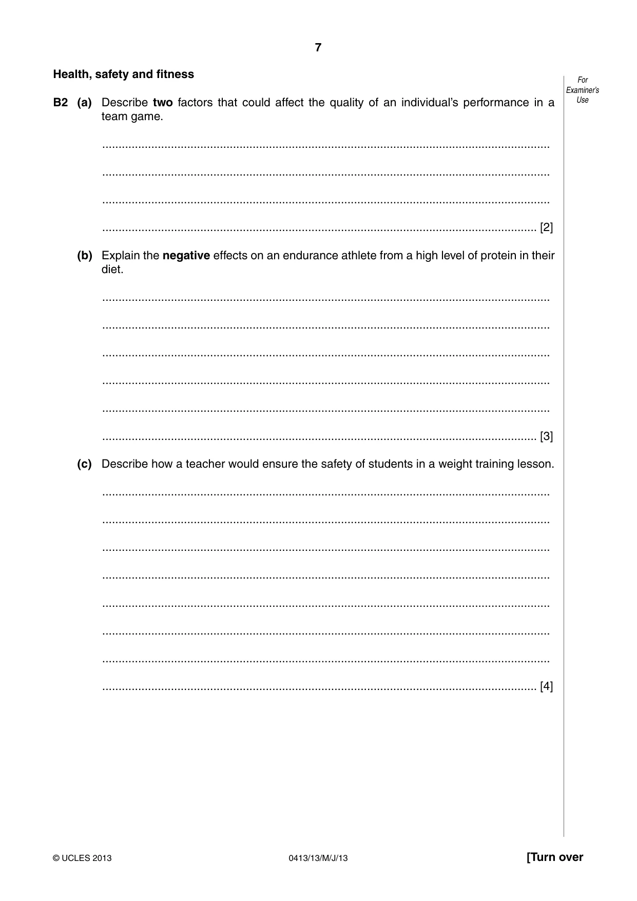 Cambridge IGCSE Physical Education 0413 2013 May/June Paper 1 · Variant 3 question paper, page 7 of 12