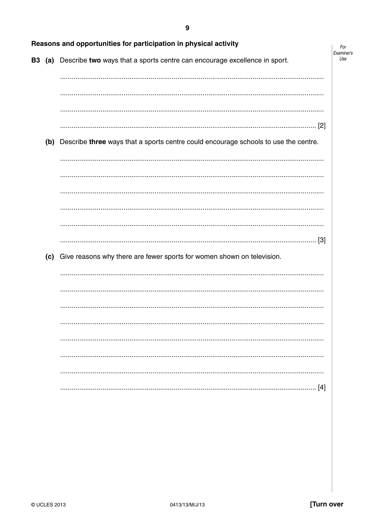 Cambridge IGCSE Physical Education 0413 2013 May/June Paper 1 · Variant 3 question paper, page 9 of 12