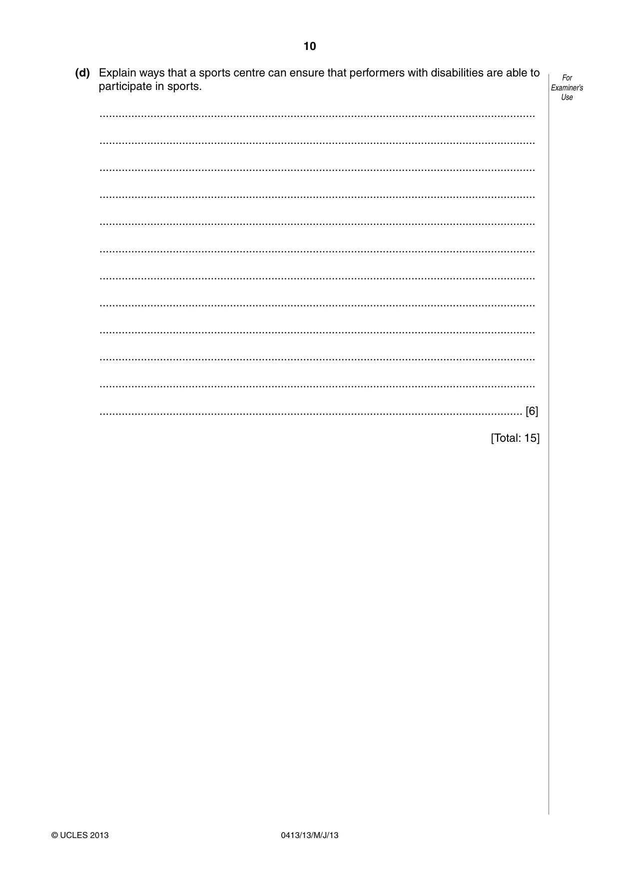 Cambridge IGCSE Physical Education 0413 2013 May/June Paper 1 · Variant 3 question paper, page 10 of 12