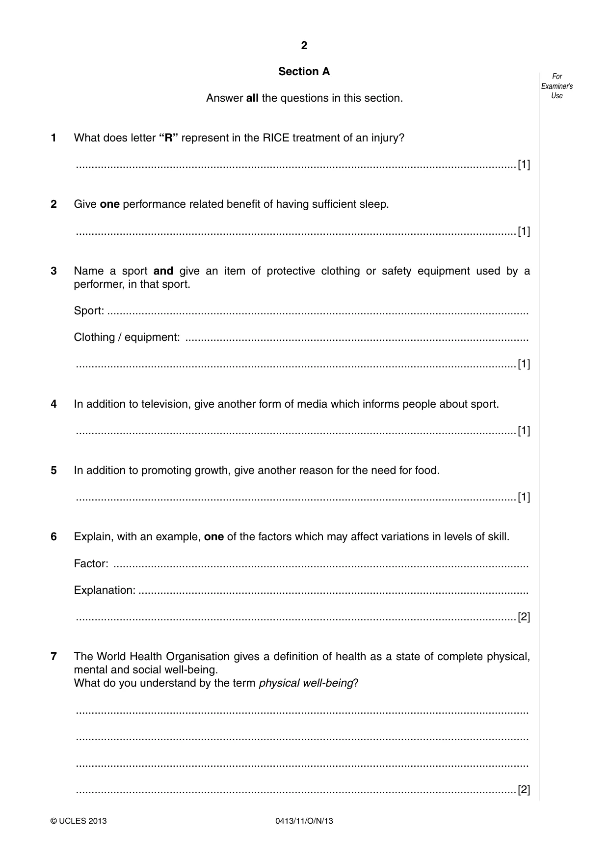 Cambridge IGCSE Physical Education 0413 2013 Oct/Nov Paper 1 · Variant 1 question paper, page 2 of 12