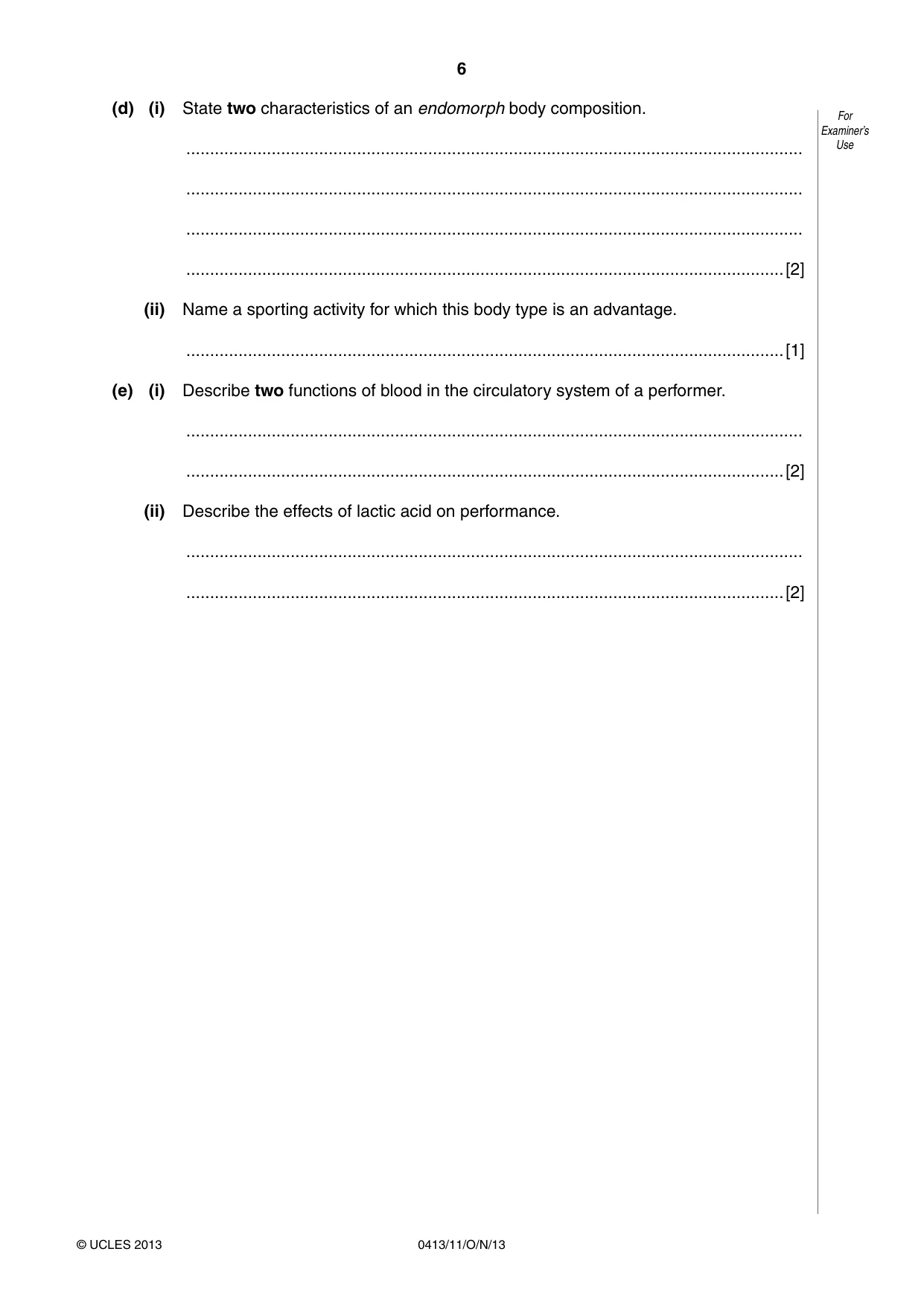 Cambridge IGCSE Physical Education 0413 2013 Oct/Nov Paper 1 · Variant 1 question paper, page 6 of 12