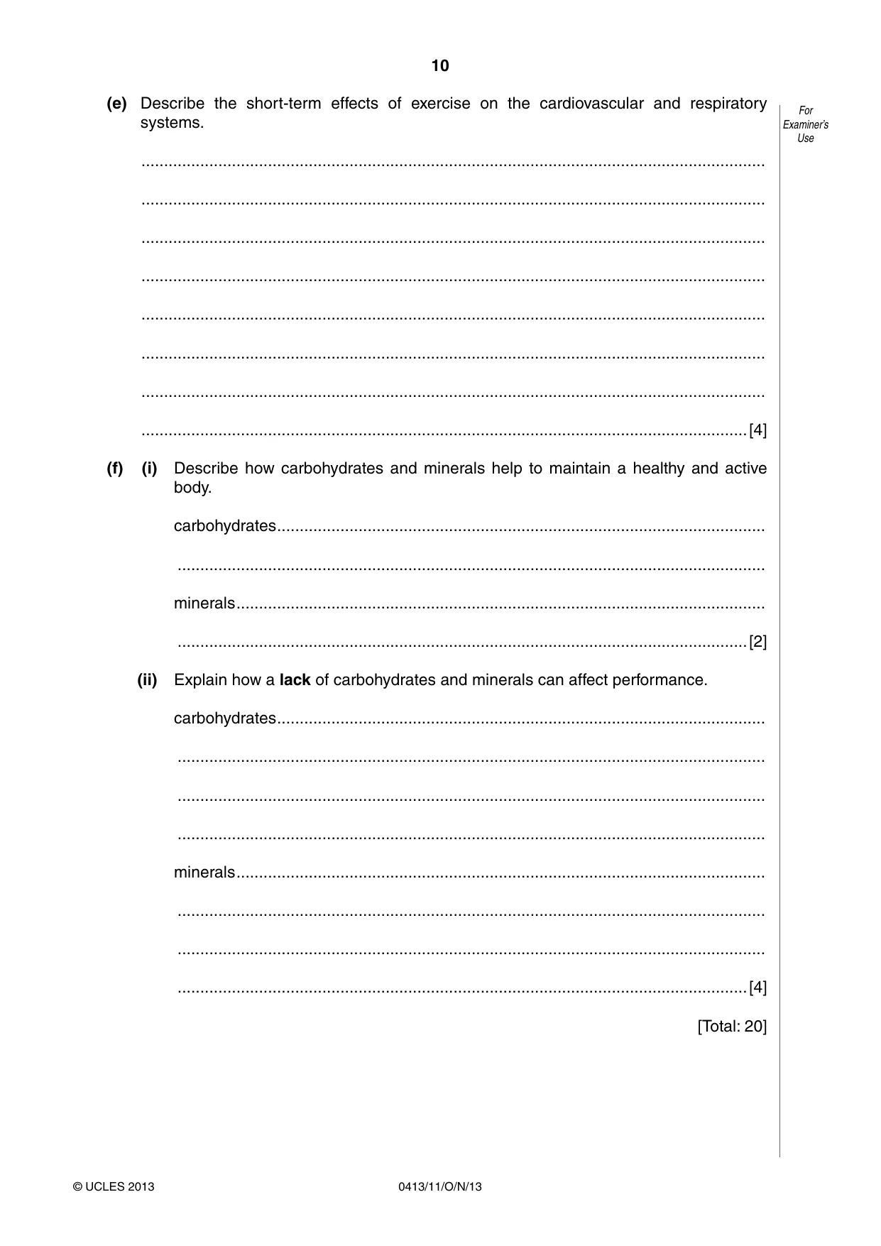 Cambridge IGCSE Physical Education 0413 2013 Oct/Nov Paper 1 · Variant 1 question paper, page 10 of 12