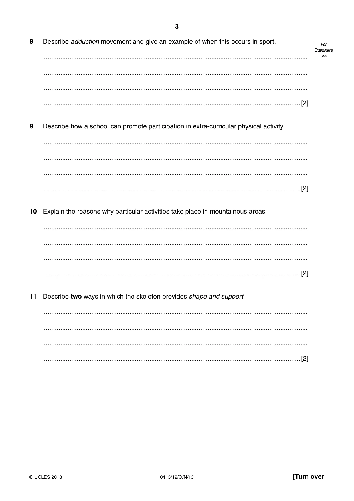 Cambridge IGCSE Physical Education 0413 2013 Oct/Nov Paper 1 · Variant 2 question paper, page 3 of 12