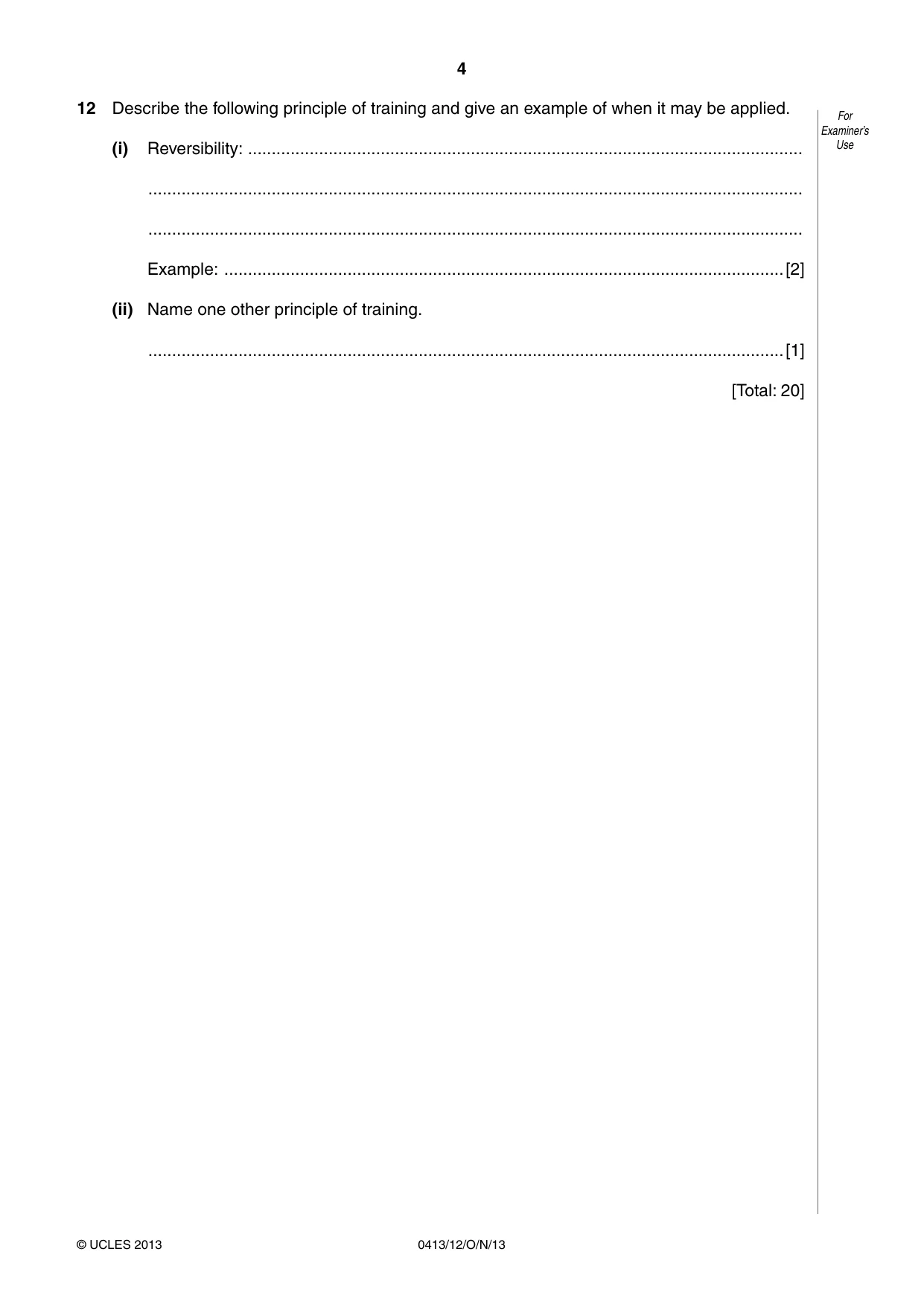 Cambridge IGCSE Physical Education 0413 2013 Oct/Nov Paper 1 · Variant 2 question paper, page 4 of 12