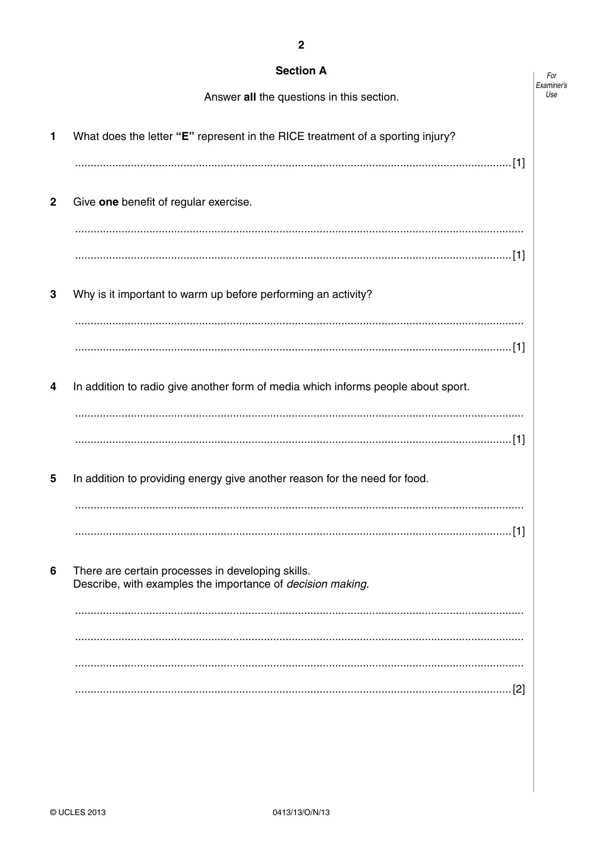 Cambridge IGCSE Physical Education 0413 2013 Oct/Nov Paper 1 · Variant 3 question paper, page 2 of 12