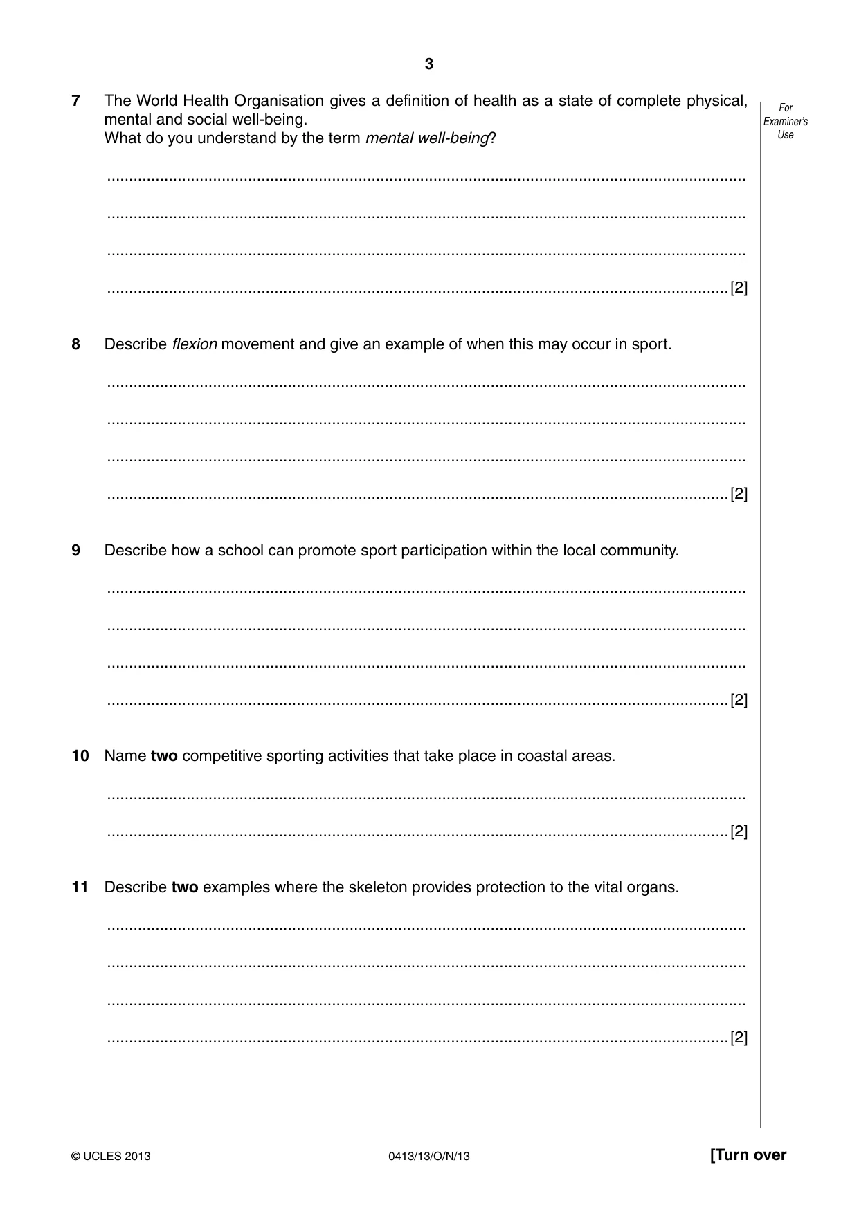 Cambridge IGCSE Physical Education 0413 2013 Oct/Nov Paper 1 · Variant 3 question paper, page 3 of 12