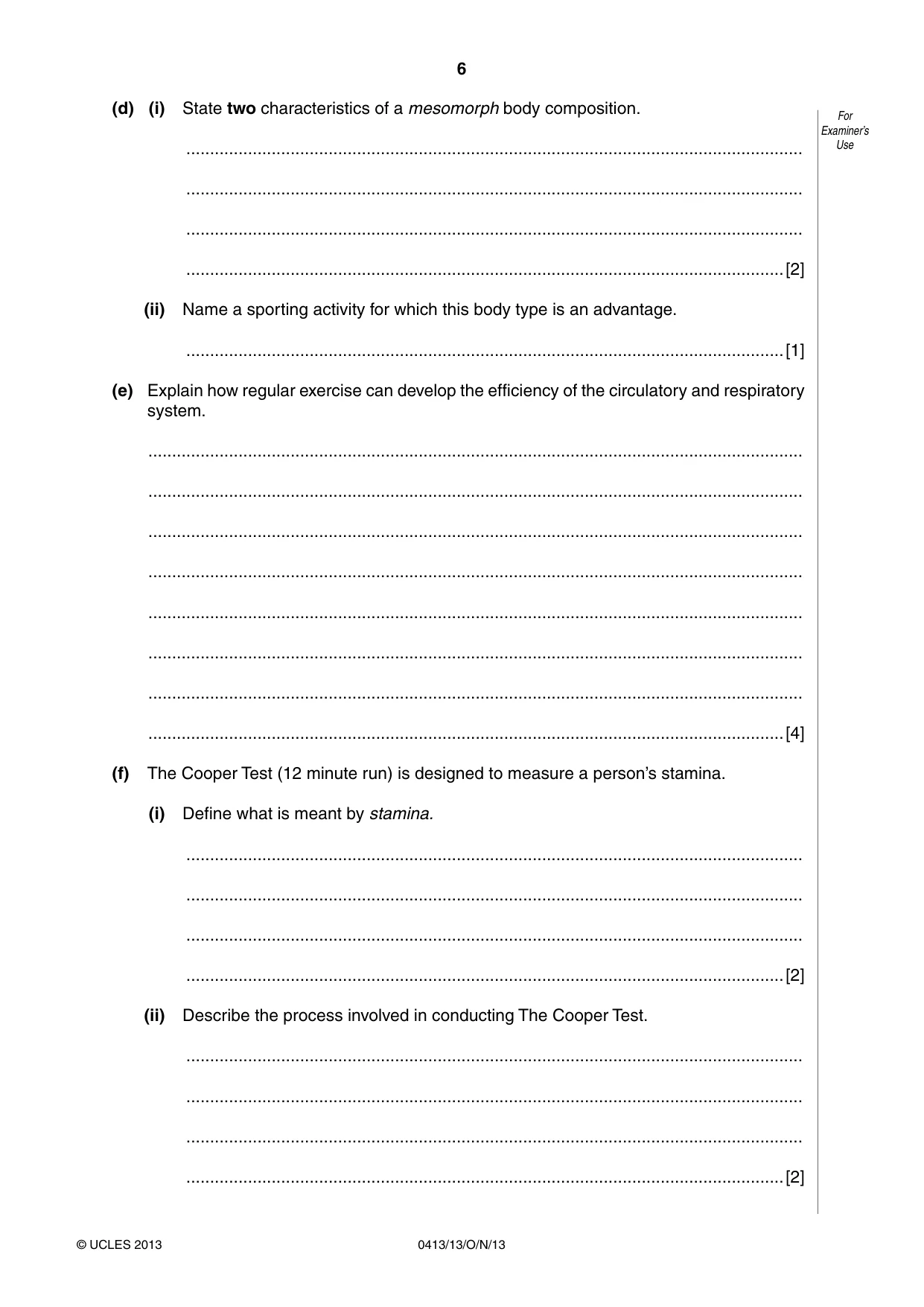 Cambridge IGCSE Physical Education 0413 2013 Oct/Nov Paper 1 · Variant 3 question paper, page 6 of 12