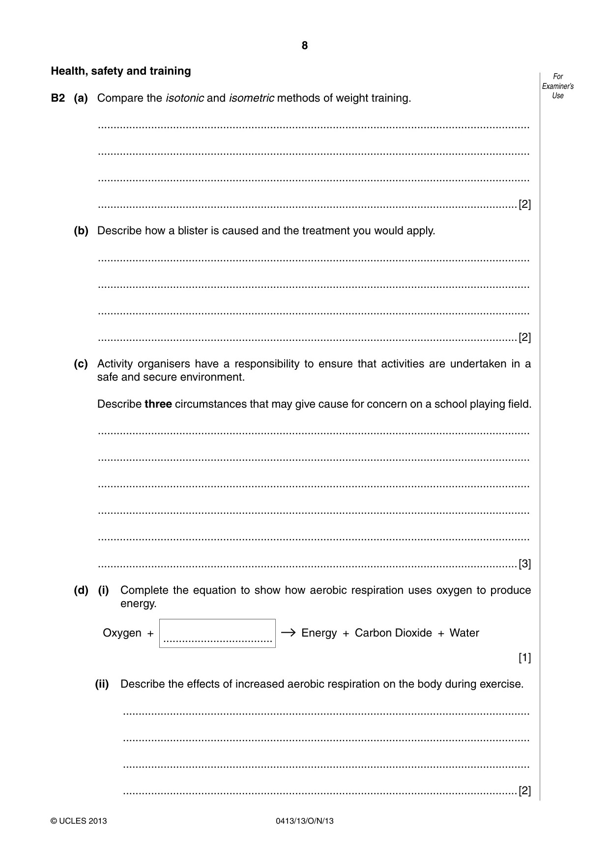 Cambridge IGCSE Physical Education 0413 2013 Oct/Nov Paper 1 · Variant 3 question paper, page 8 of 12
