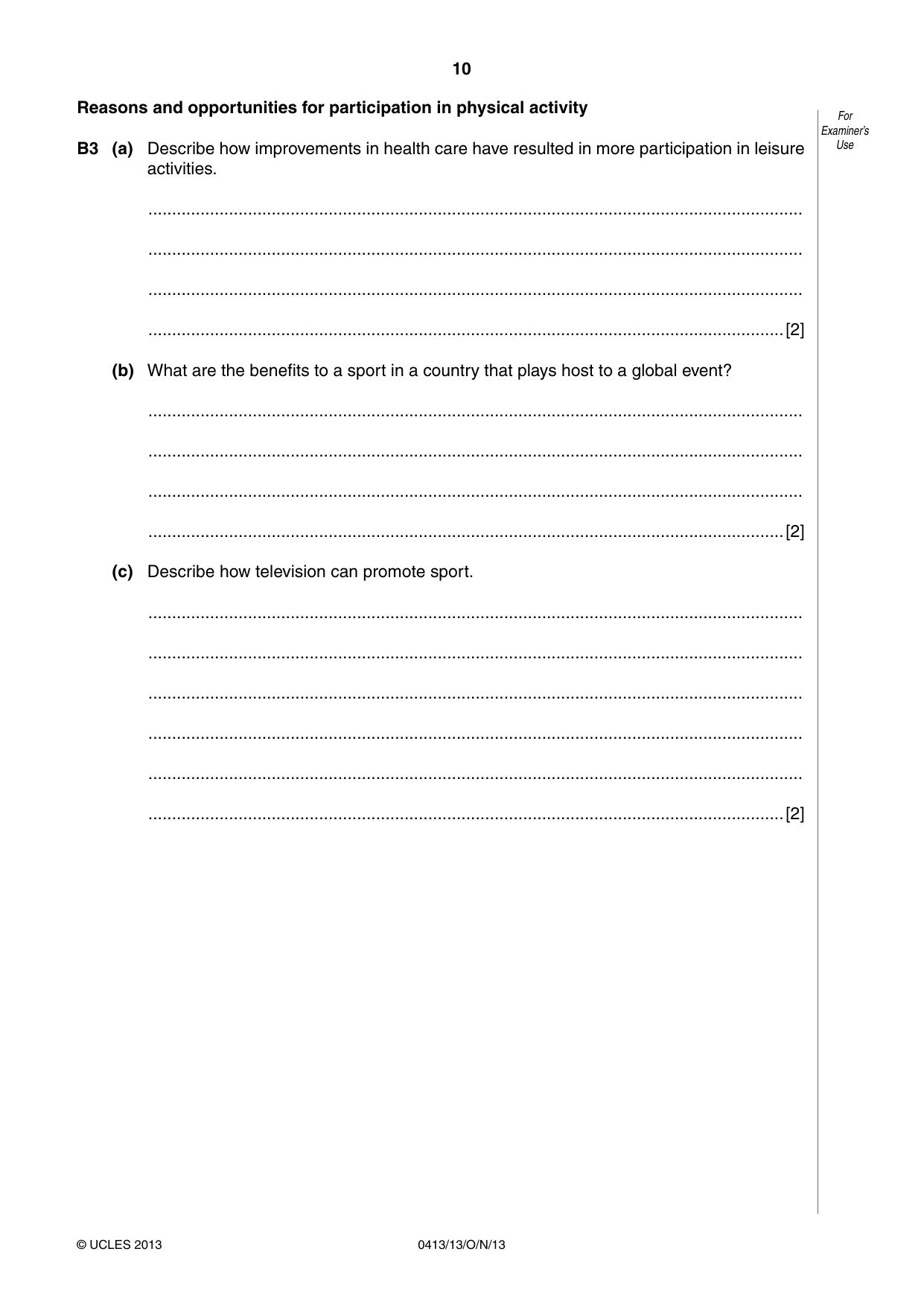 Cambridge IGCSE Physical Education 0413 2013 Oct/Nov Paper 1 · Variant 3 question paper, page 10 of 12
