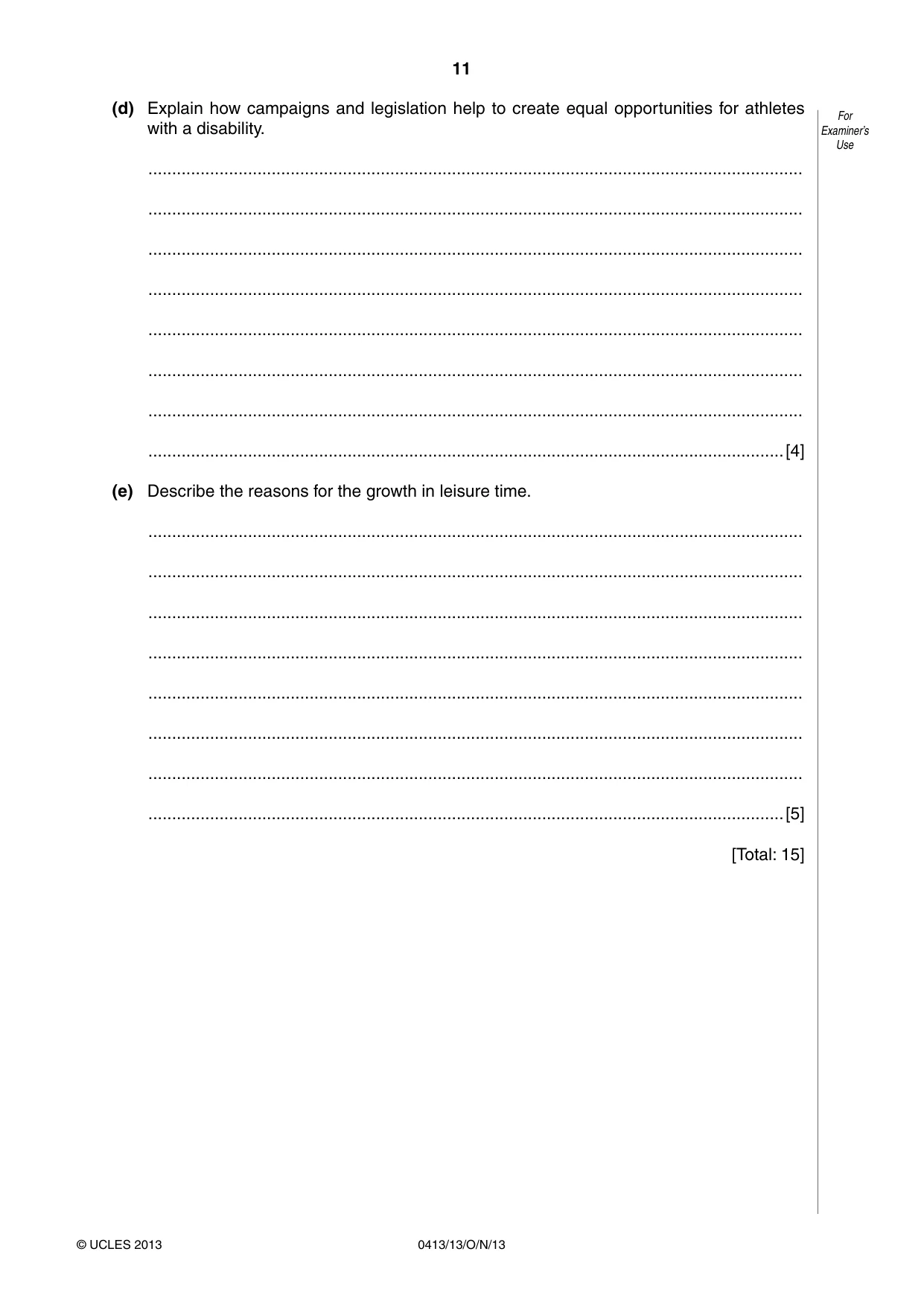 Cambridge IGCSE Physical Education 0413 2013 Oct/Nov Paper 1 · Variant 3 question paper, page 11 of 12