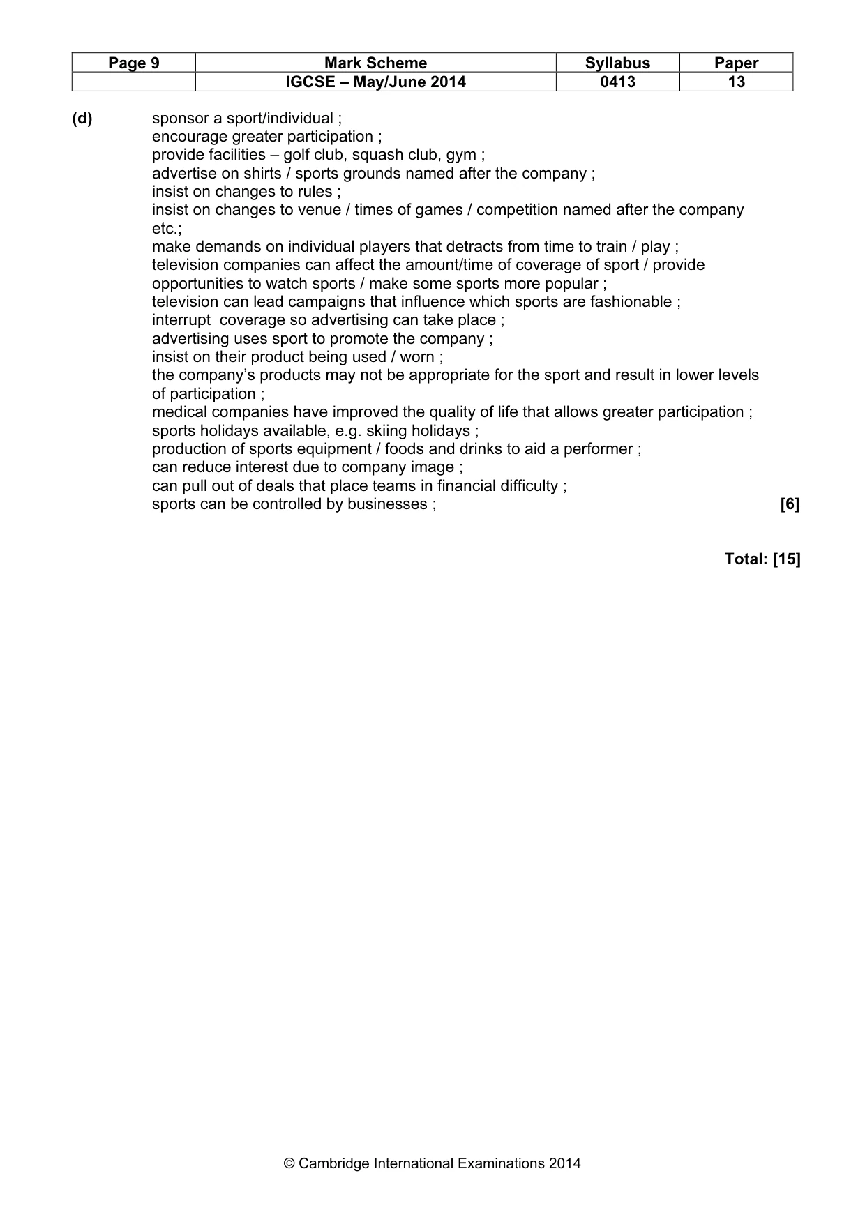 Mark scheme, page 9 of 9