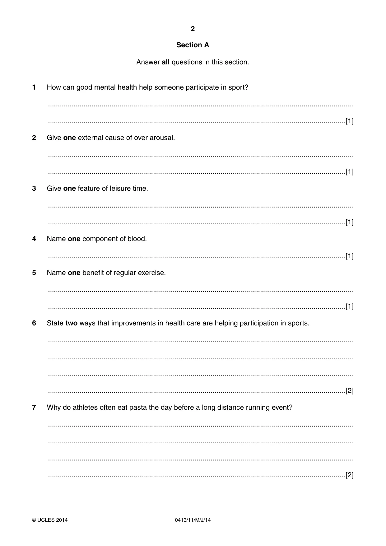 Cambridge IGCSE Physical Education 0413 2014 May/June Paper 1 · Variant 1 question paper, page 2 of 12