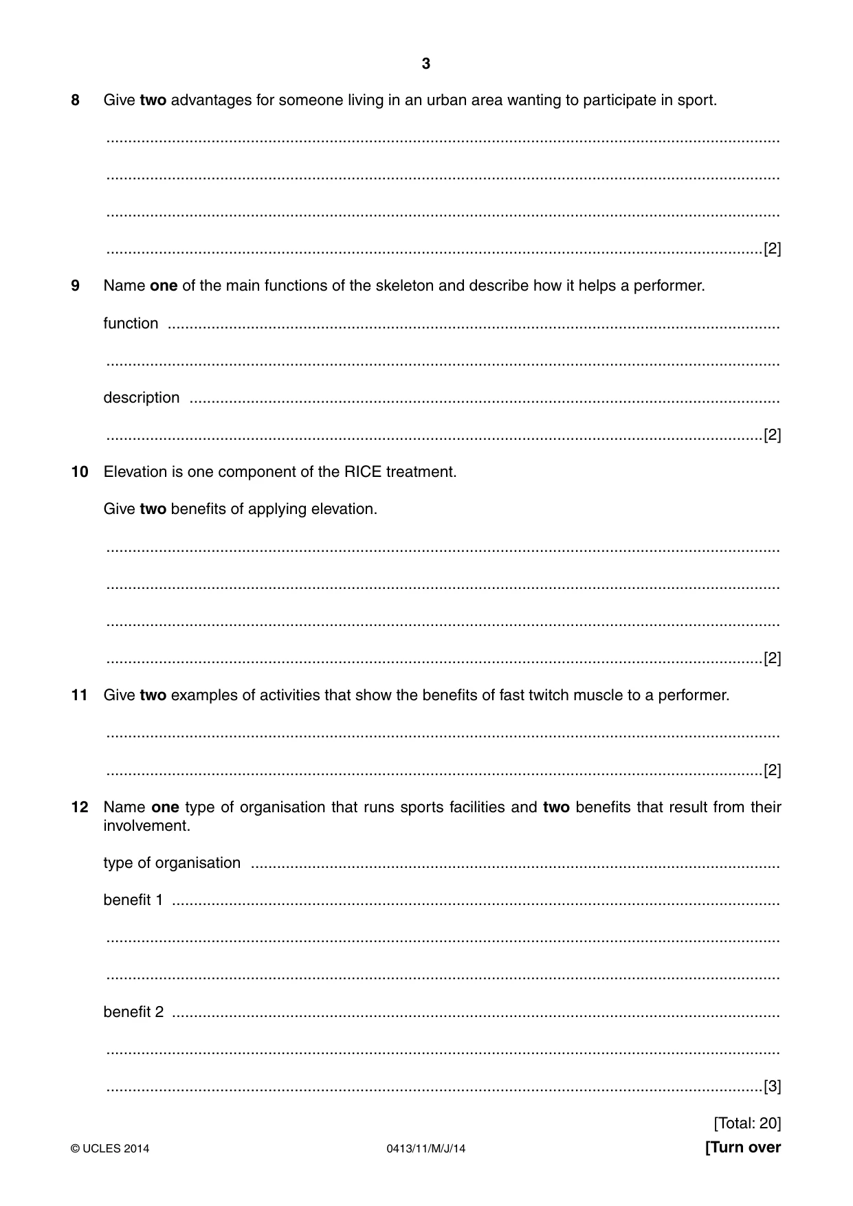 Cambridge IGCSE Physical Education 0413 2014 May/June Paper 1 · Variant 1 question paper, page 3 of 12