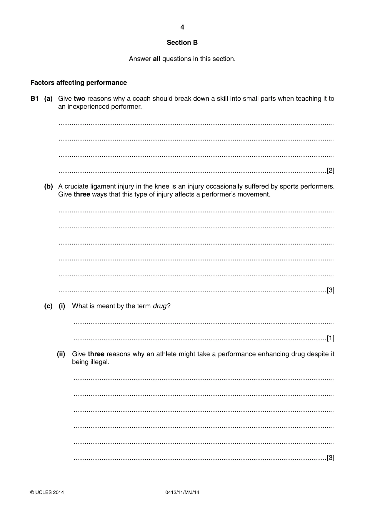 Cambridge IGCSE Physical Education 0413 2014 May/June Paper 1 · Variant 1 question paper, page 4 of 12