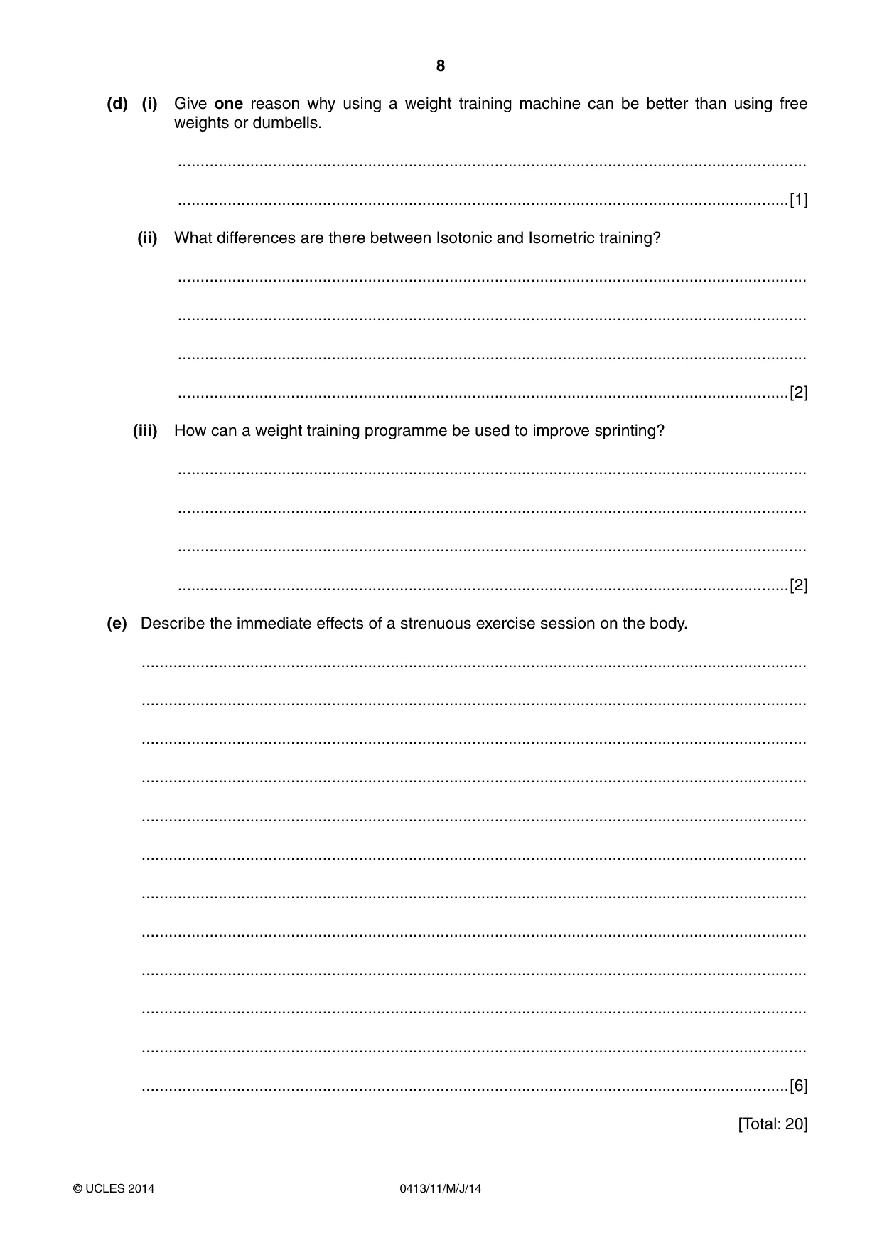 Cambridge IGCSE Physical Education 0413 2014 May/June Paper 1 · Variant 1 question paper, page 8 of 12