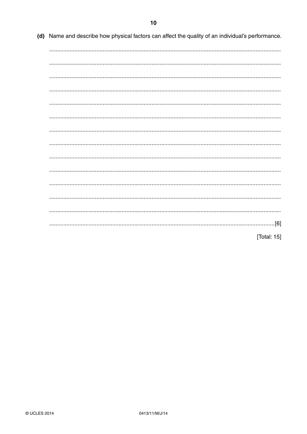 Cambridge IGCSE Physical Education 0413 2014 May/June Paper 1 · Variant 1 question paper, page 10 of 12