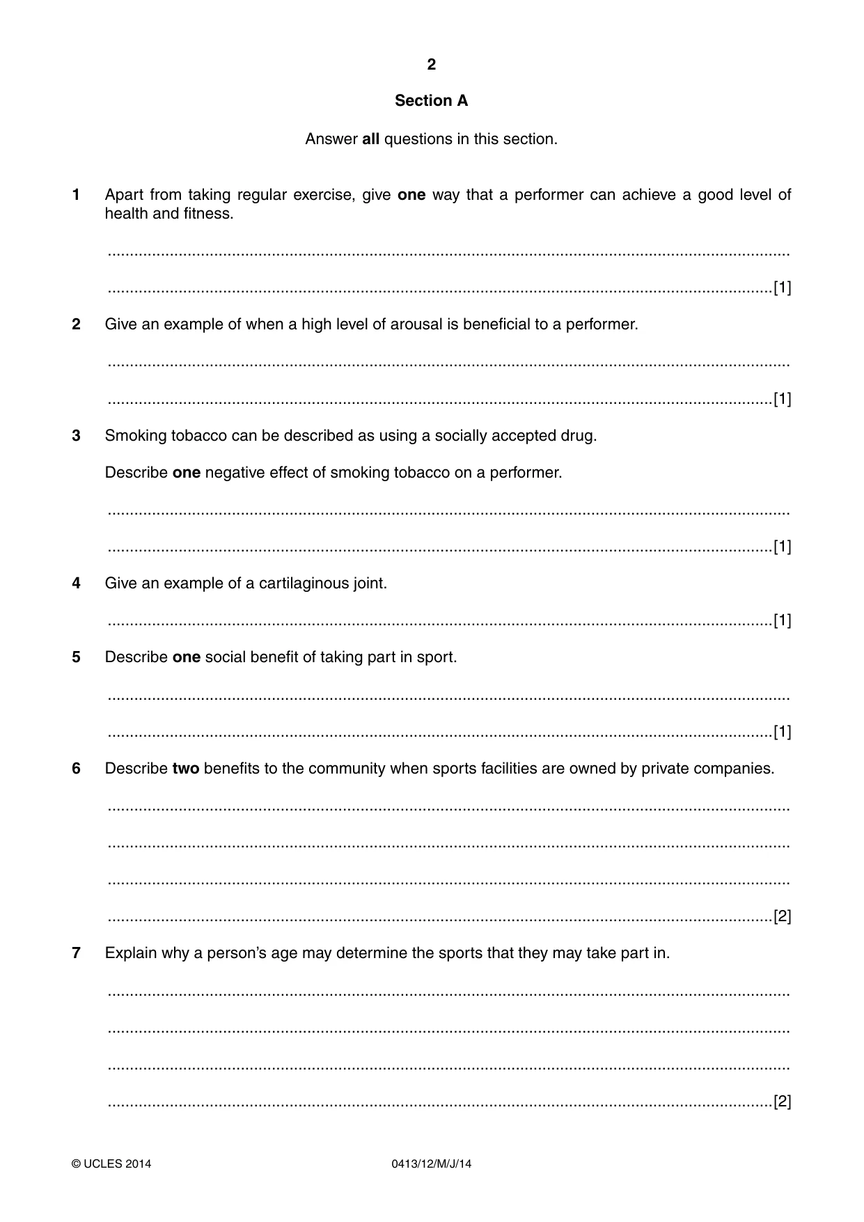 Cambridge IGCSE Physical Education 0413 2014 May/June Paper 1 · Variant 2 question paper, page 2 of 12