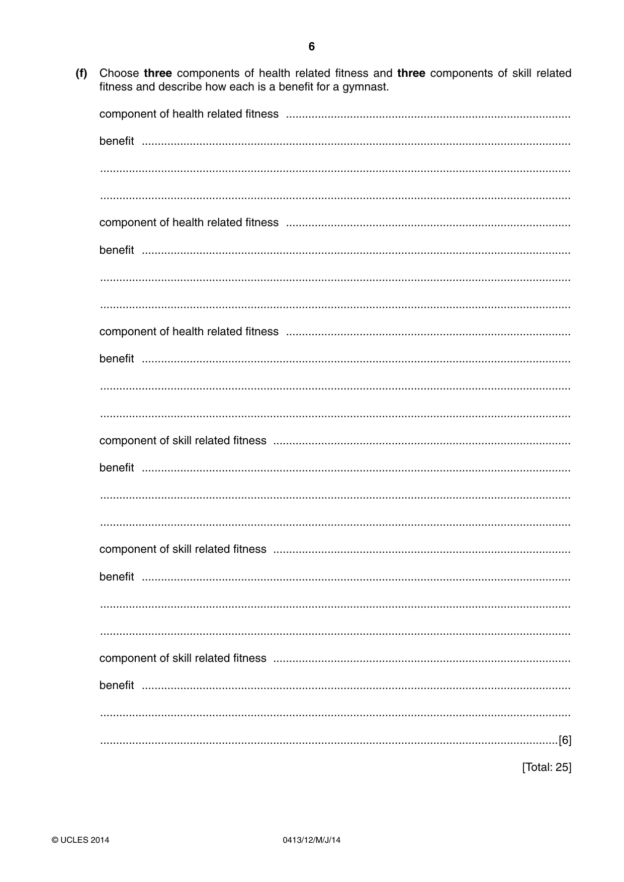 Cambridge IGCSE Physical Education 0413 2014 May/June Paper 1 · Variant 2 question paper, page 6 of 12
