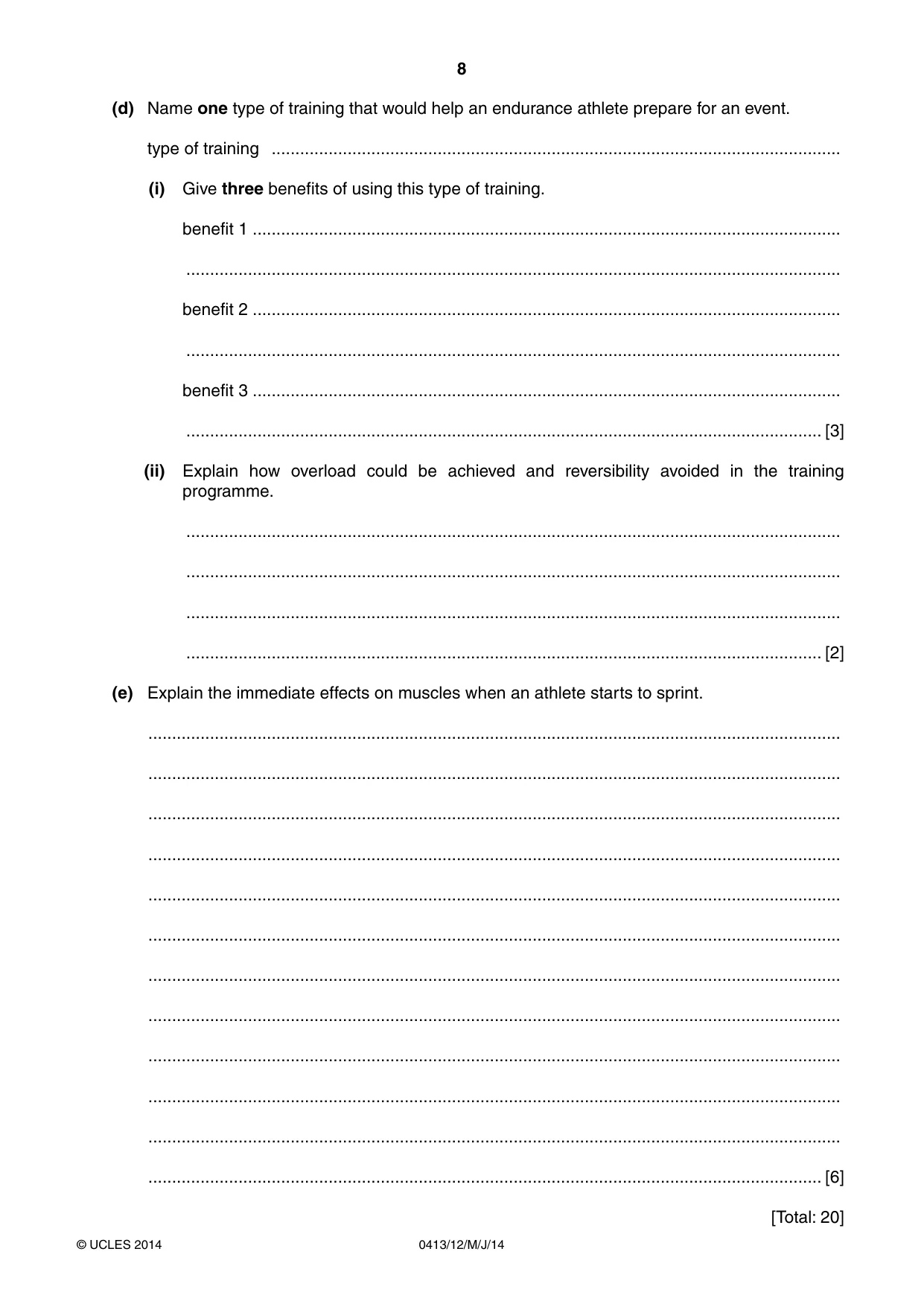 Cambridge IGCSE Physical Education 0413 2014 May/June Paper 1 · Variant 2 question paper, page 8 of 12