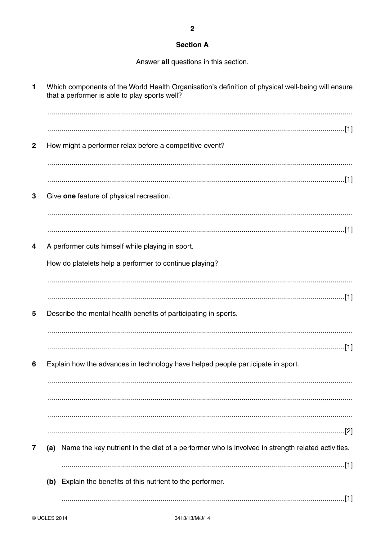 Cambridge IGCSE Physical Education 0413 2014 May/June Paper 1 · Variant 3 question paper, page 2 of 12