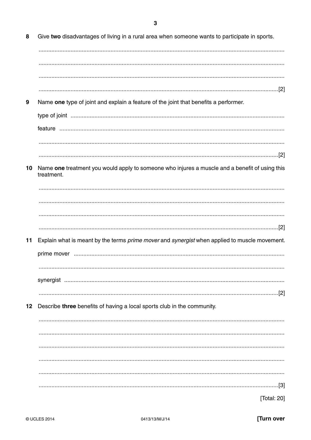 Cambridge IGCSE Physical Education 0413 2014 May/June Paper 1 · Variant 3 question paper, page 3 of 12