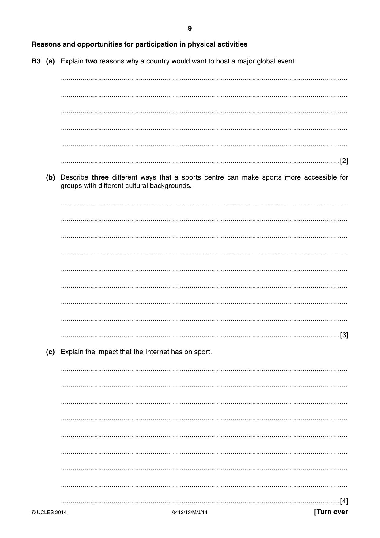 Cambridge IGCSE Physical Education 0413 2014 May/June Paper 1 · Variant 3 question paper, page 9 of 12