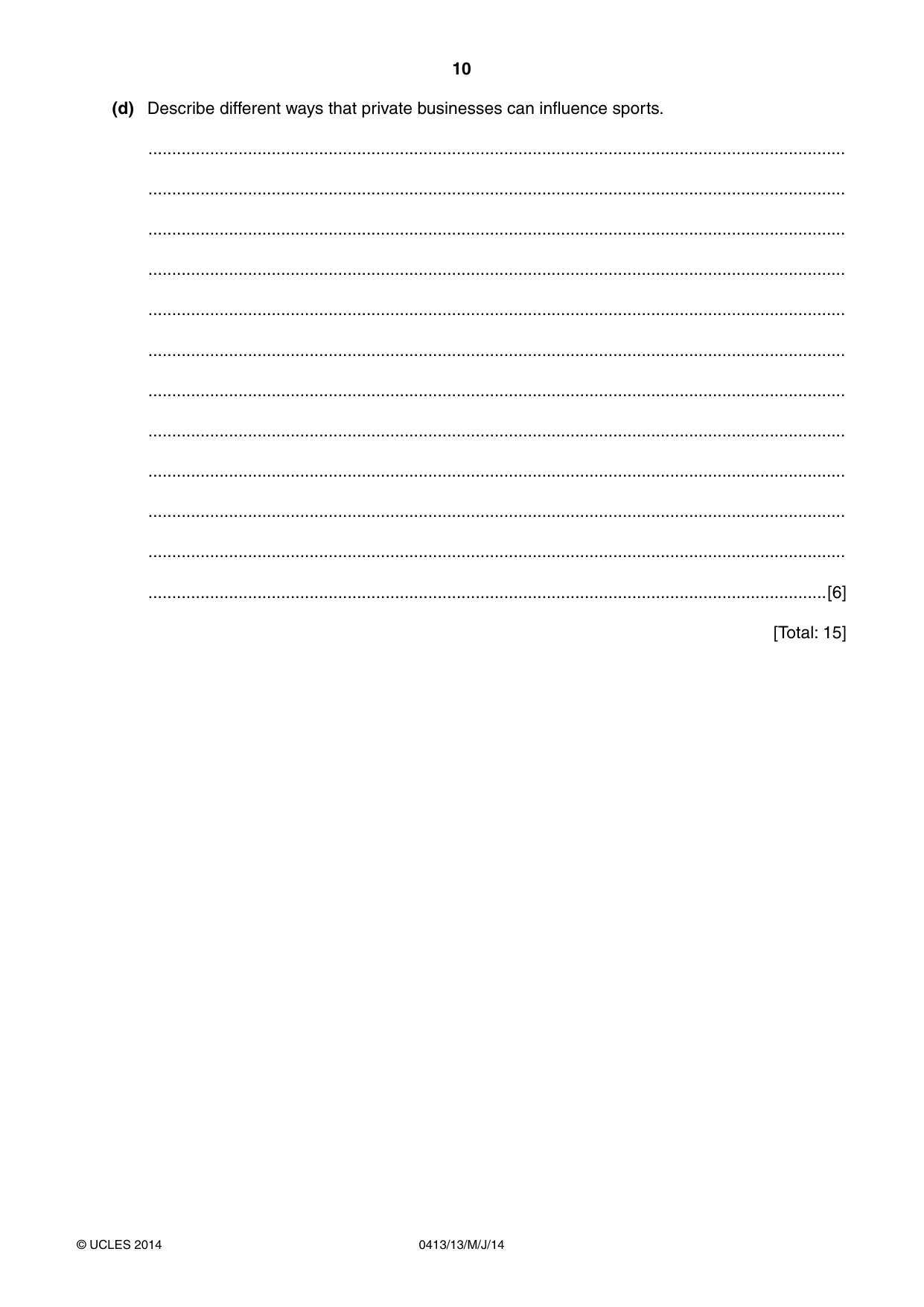 Cambridge IGCSE Physical Education 0413 2014 May/June Paper 1 · Variant 3 question paper, page 10 of 12