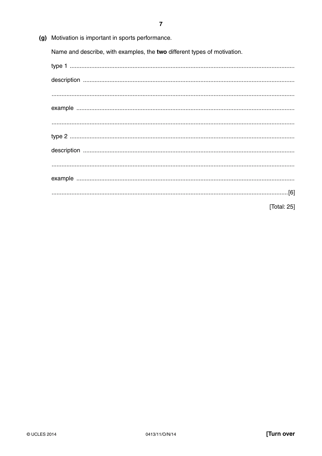 Cambridge IGCSE Physical Education 0413 2014 Oct/Nov Paper 1 · Variant 1 question paper, page 7 of 12
